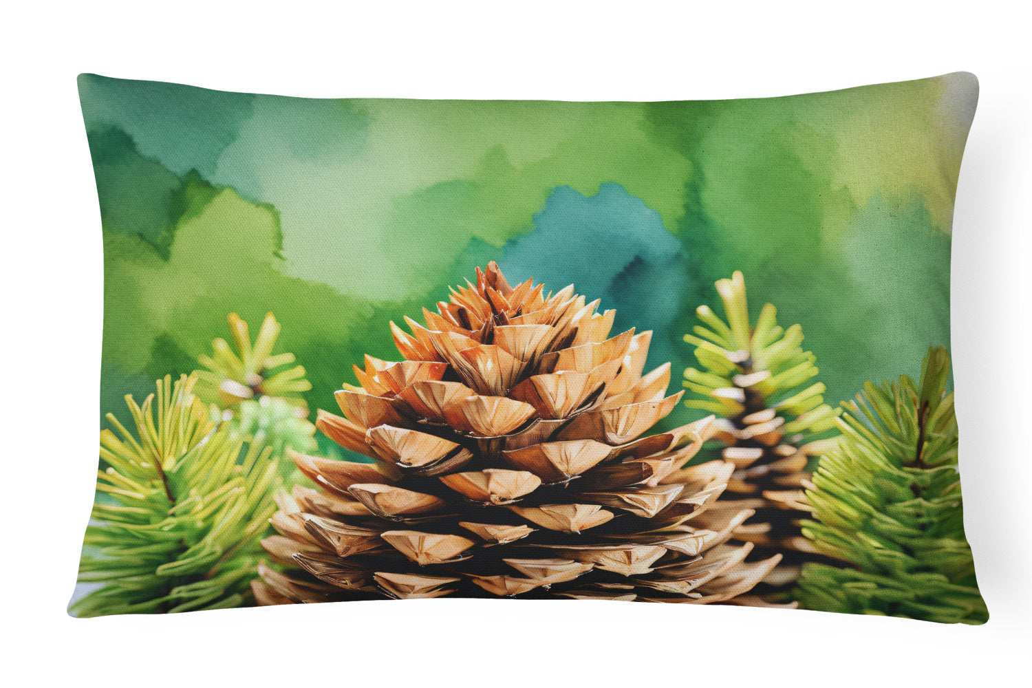 State Watercolor Flowers Throw Pillow Throw Pillow for Indoor Couch Bed Outdoor Patio Washable, Maine White Pine Cone and Tassels 1664,12Hx16W