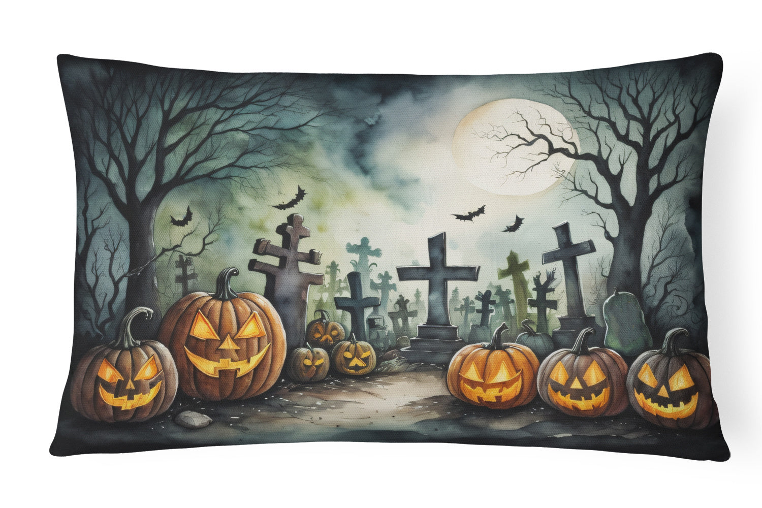 More Spooky Halloween Throw Pillow Throw Pillow for Indoor Couch Bed Outdoor Patio Washable, Graveyard 2217,12Hx16W