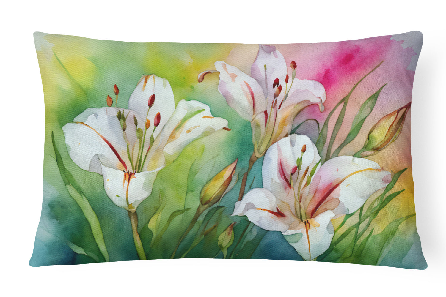 State Watercolor Flowers Throw Pillow Throw Pillow for Indoor Couch Bed Outdoor Patio Washable, Utah Sego Lilies 1711,12Hx16W