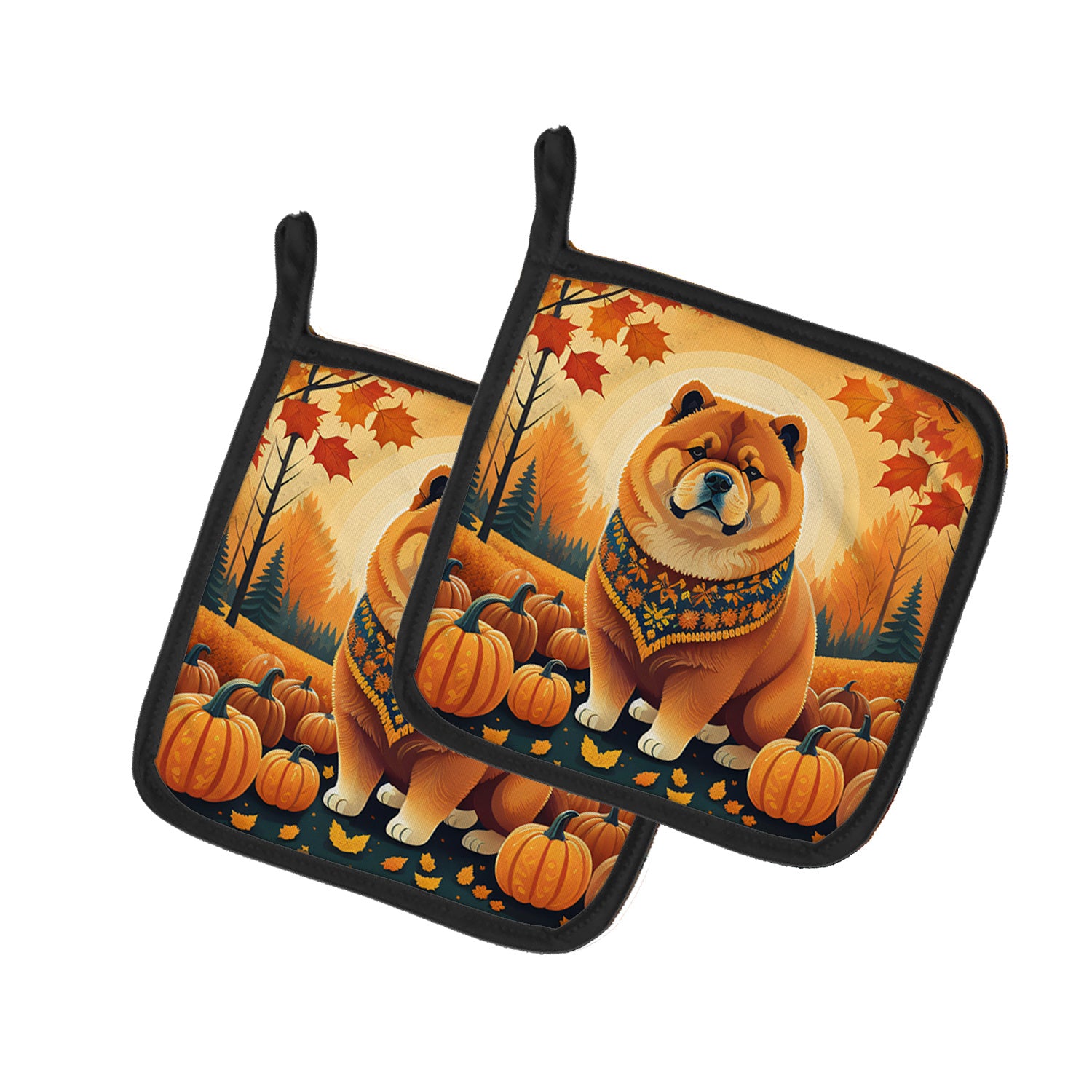 Chow Chow Fall Pair of Pot Holders Kitchen Heat Resistant Pot Holders Sets Oven Hot Pads for Cooking Baking BBQ, 7 1/2 x 7 1/2