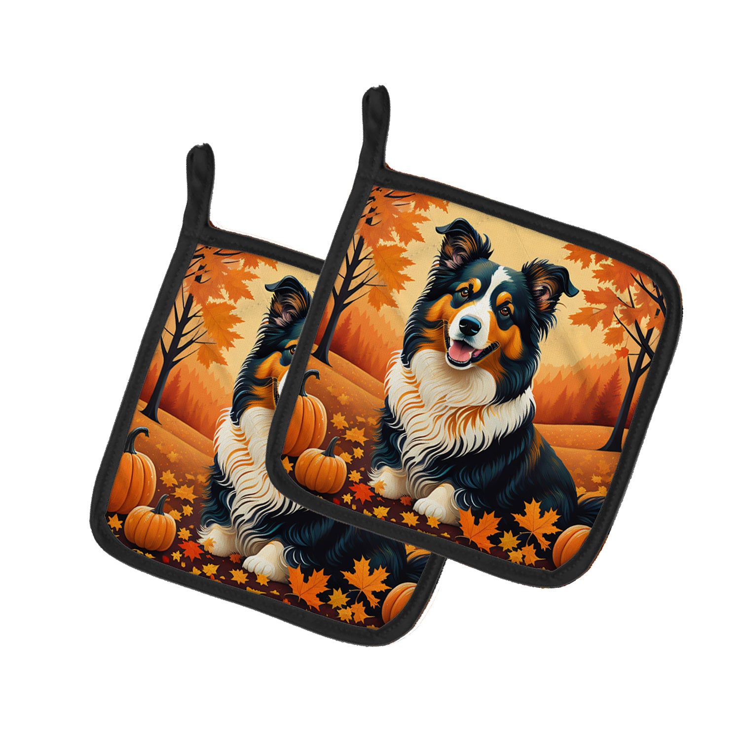 Collie Fall Pair of Pot Holders Kitchen Heat Resistant Pot Holders Sets Oven Hot Pads for Cooking Baking BBQ, 7 1/2 x 7 1/2