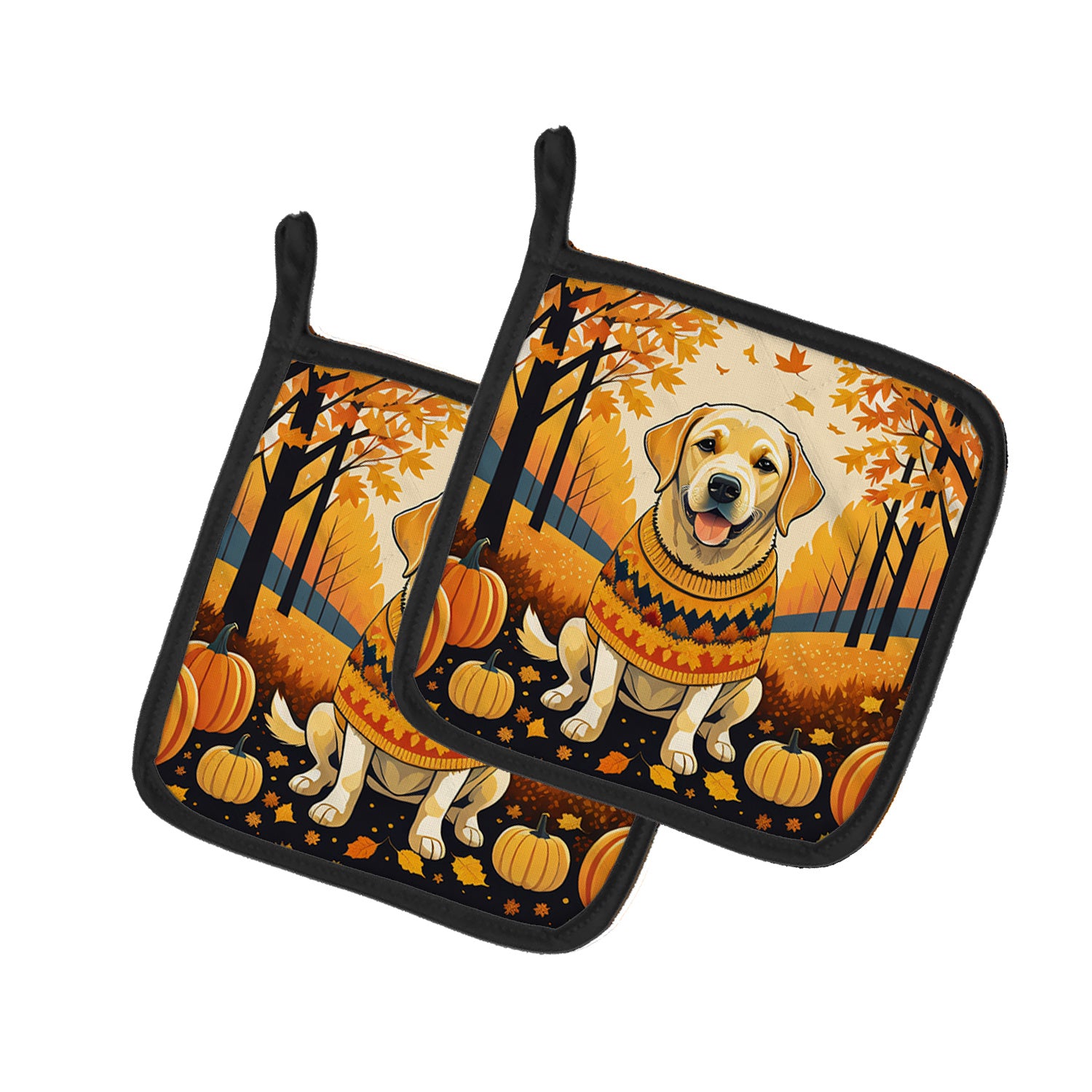 Yellow Labrador Retriever Fall Pair of Pot Holders Kitchen Heat Resistant Pot Holders Sets Oven Hot Pads for Cooking Baking BBQ, 7 1/2 x 7 1/2