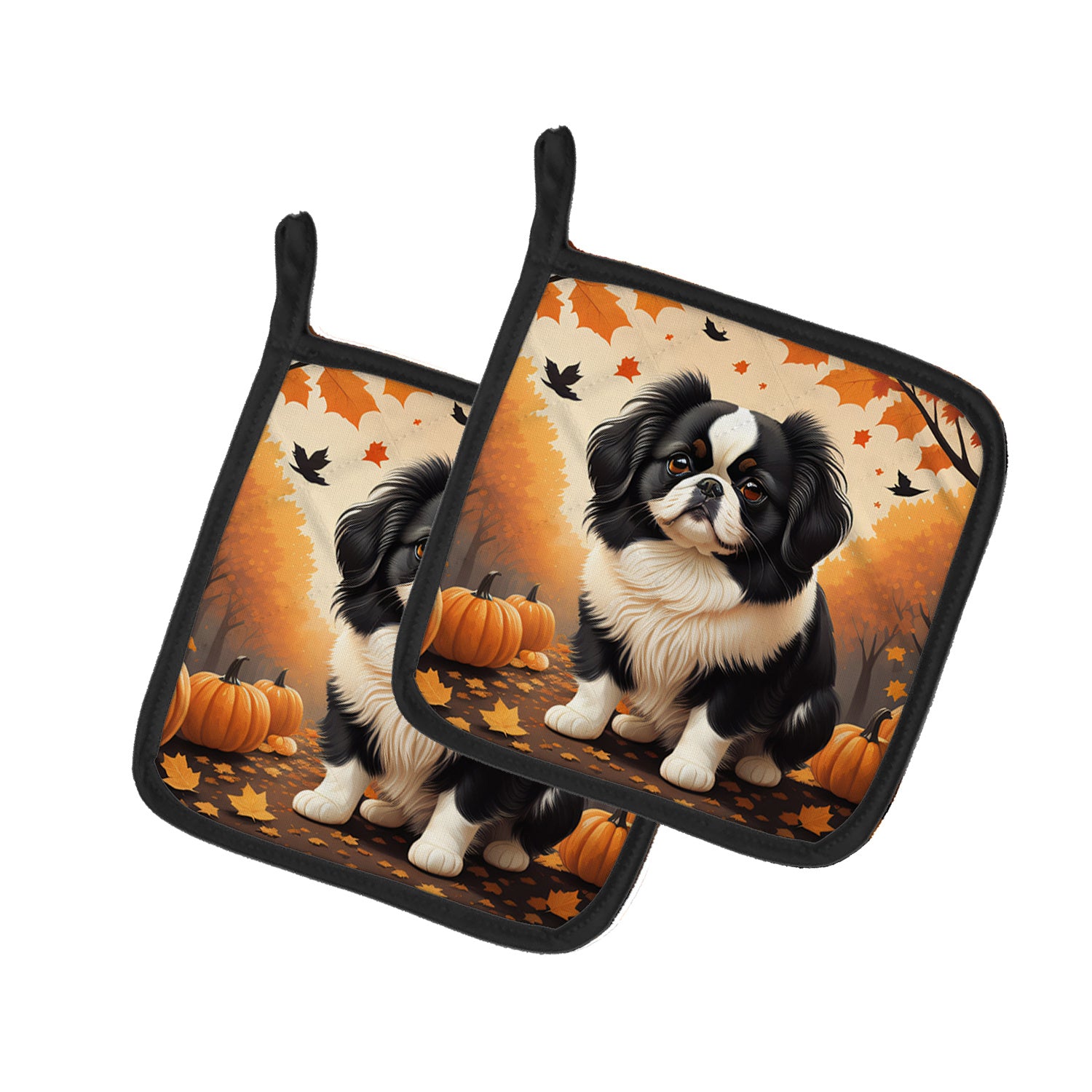 Japanese Chin Fall Pair of Pot Holders Kitchen Heat Resistant Pot Holders Sets Oven Hot Pads for Cooking Baking BBQ, 7 1/2 x 7 1/2