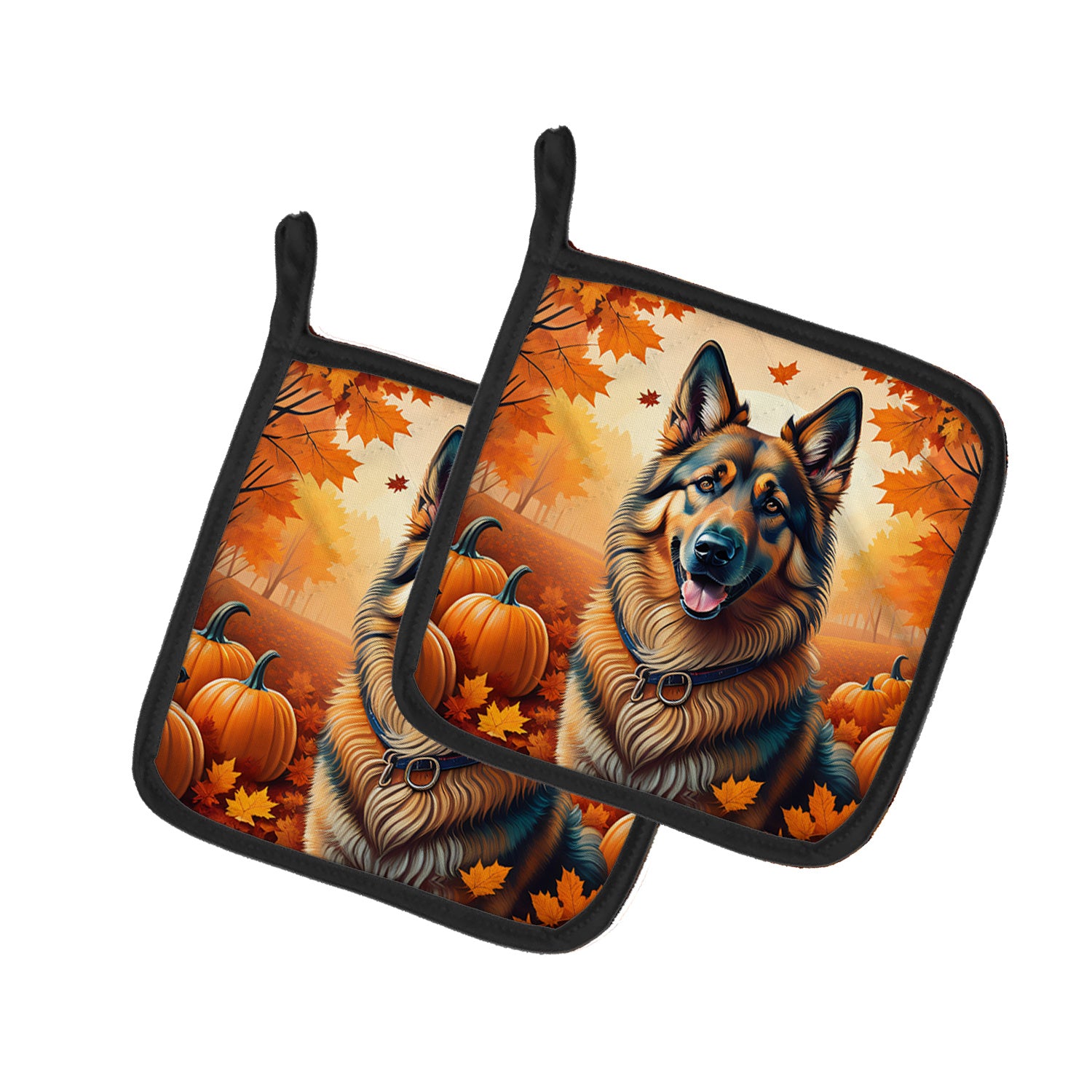 Belgian Tervuren Fall Pair of Pot Holders Kitchen Heat Resistant Pot Holders Sets Oven Hot Pads for Cooking Baking BBQ, 7 1/2 x 7 1/2