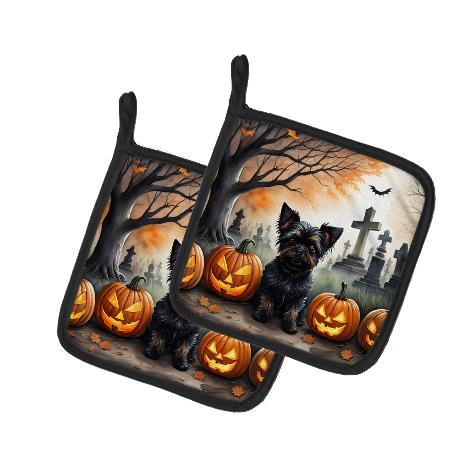 Affenpinscher Spooky Halloween Pair of Pot Holders Kitchen Heat Resistant Pot Holders Sets Oven Hot Pads for Cooking Baking BBQ, 7 1/2 x 7 1/2