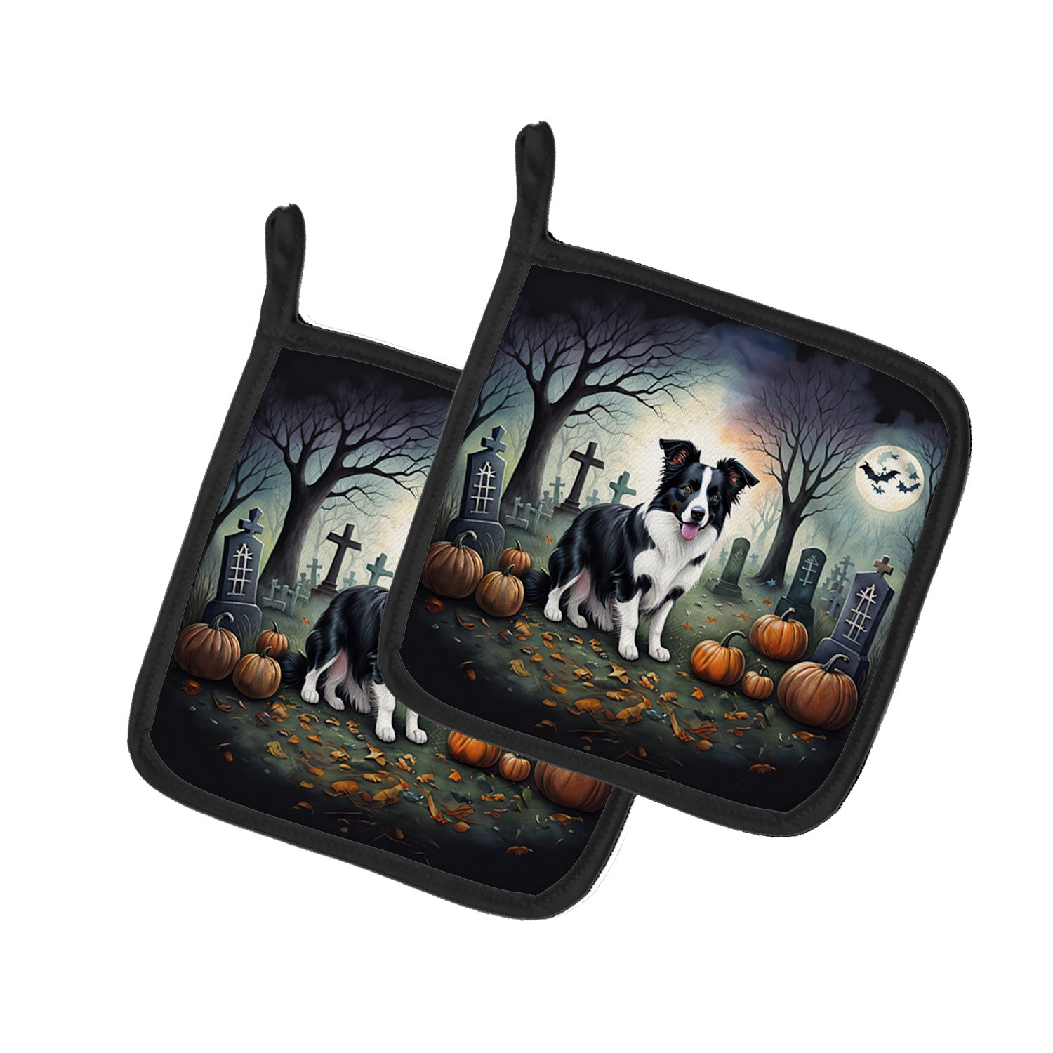 Border Collie Spooky Halloween Pair of Pot Holders Kitchen Heat Resistant Pot Holders Sets Oven Hot Pads for Cooking Baking BBQ, 7 1/2 x 7 1/2