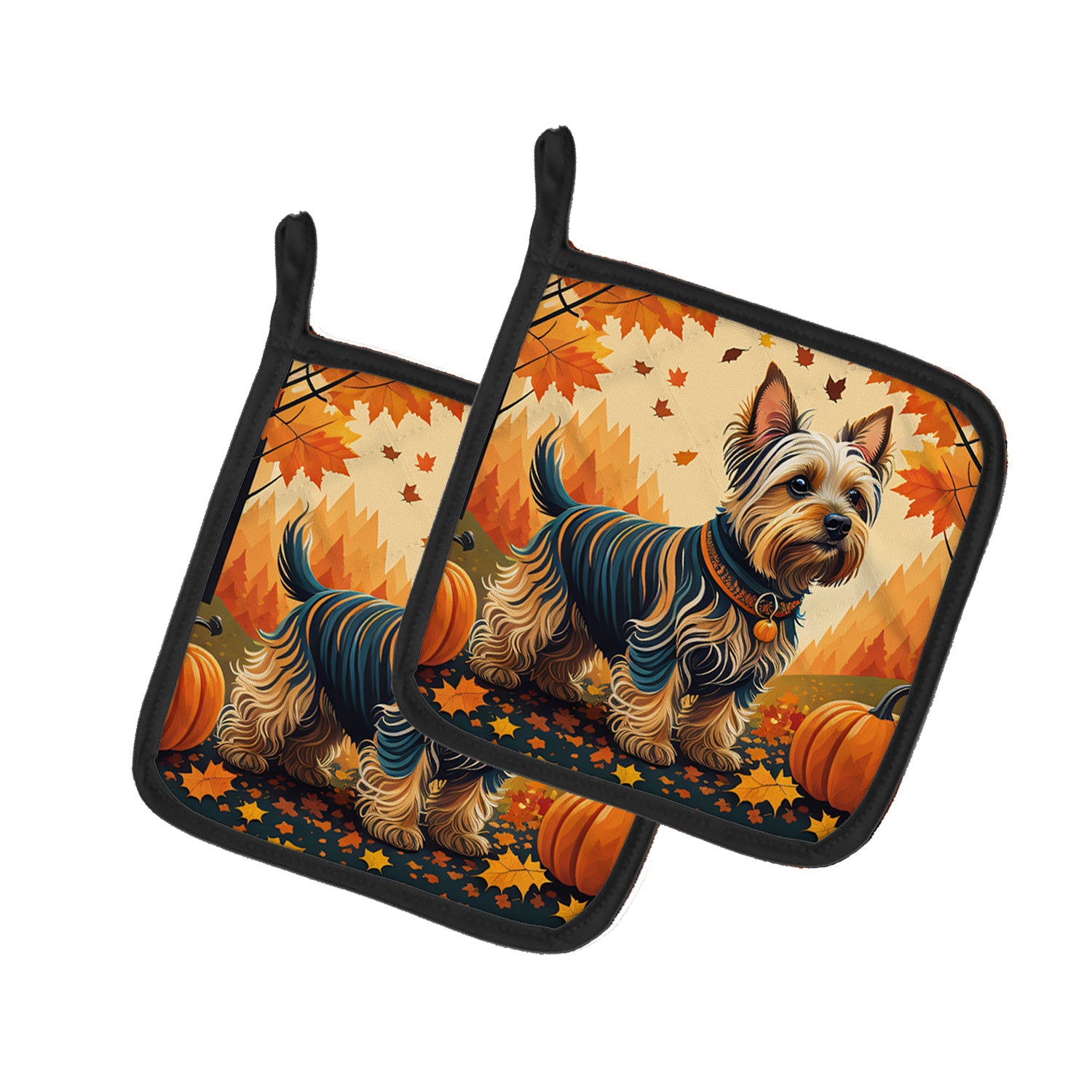 Silky Terrier Fall Pair of Pot Holders Kitchen Heat Resistant Pot Holders Sets Oven Hot Pads for Cooking Baking BBQ, 7 1/2 x 7 1/2