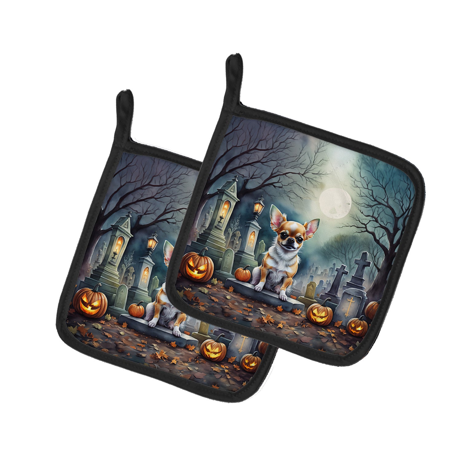 Chihuahua Spooky Halloween Pair of Pot Holders Kitchen Heat Resistant Pot Holders Sets Oven Hot Pads for Cooking Baking BBQ, 7 1/2 x 7 1/2