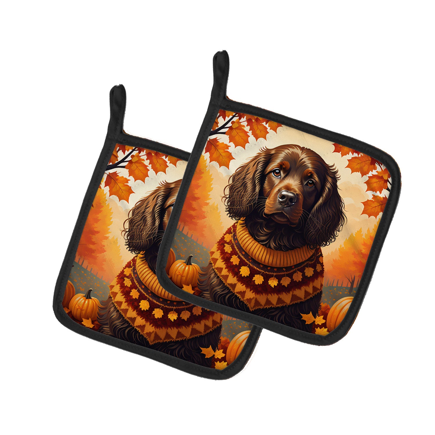 Boykin Spaniel Fall Pair of Pot Holders Kitchen Heat Resistant Pot Holders Sets Oven Hot Pads for Cooking Baking BBQ, 7 1/2 x 7 1/2