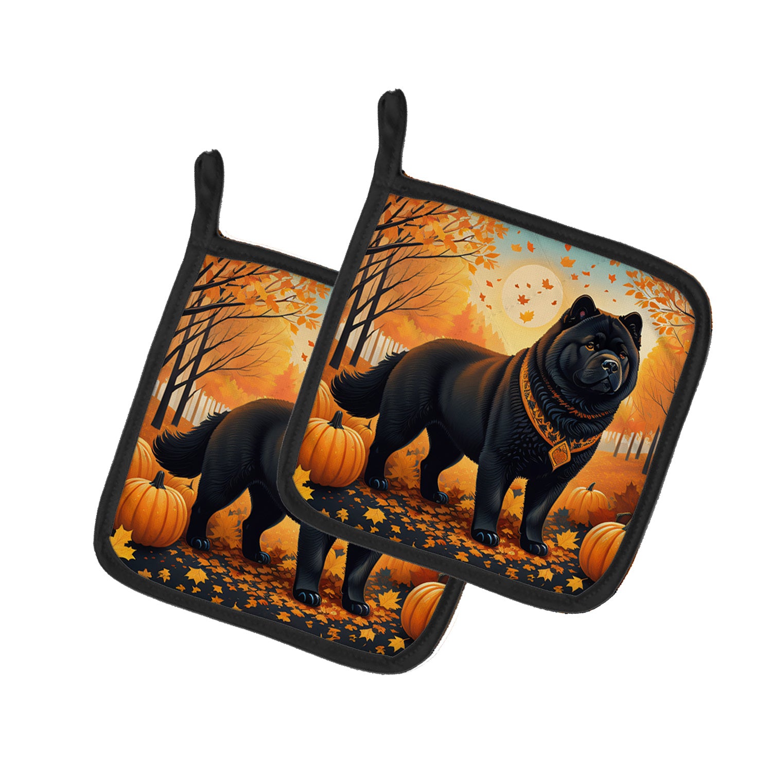 Black Chow Chow Fall Pair of Pot Holders Kitchen Heat Resistant Pot Holders Sets Oven Hot Pads for Cooking Baking BBQ, 7 1/2 x 7 1/2