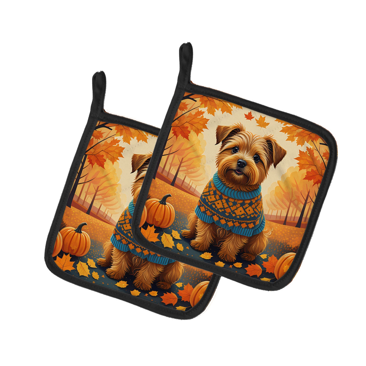 Norfolk Terrier Fall Pair of Pot Holders Kitchen Heat Resistant Pot Holders Sets Oven Hot Pads for Cooking Baking BBQ, 7 1/2 x 7 1/2