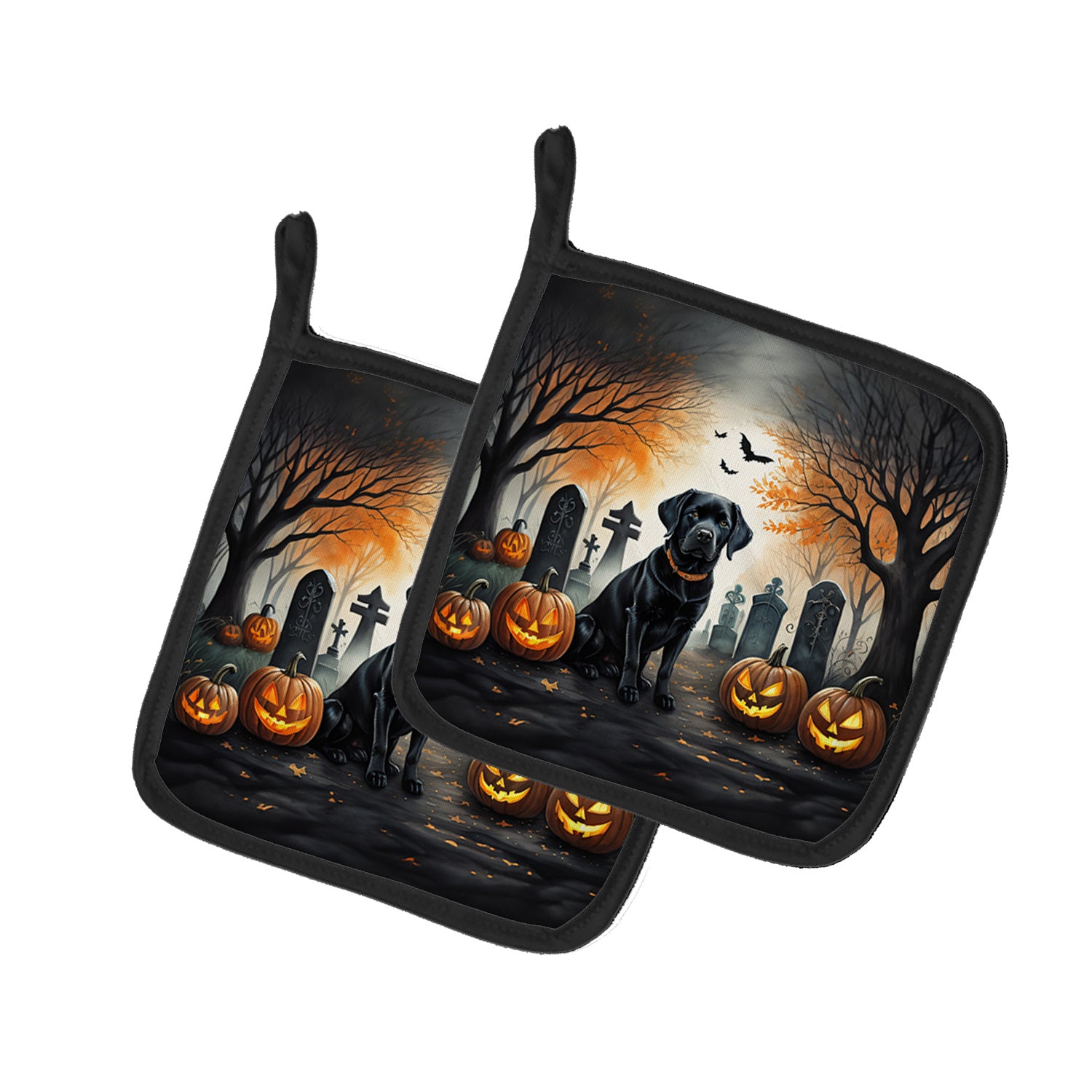 Black Labrador Retriever Spooky Halloween Pair of Pot Holders Kitchen Heat Resistant Pot Holders Sets Oven Hot Pads for Cooking Baking BBQ, 7 1/2 x 7 1/2