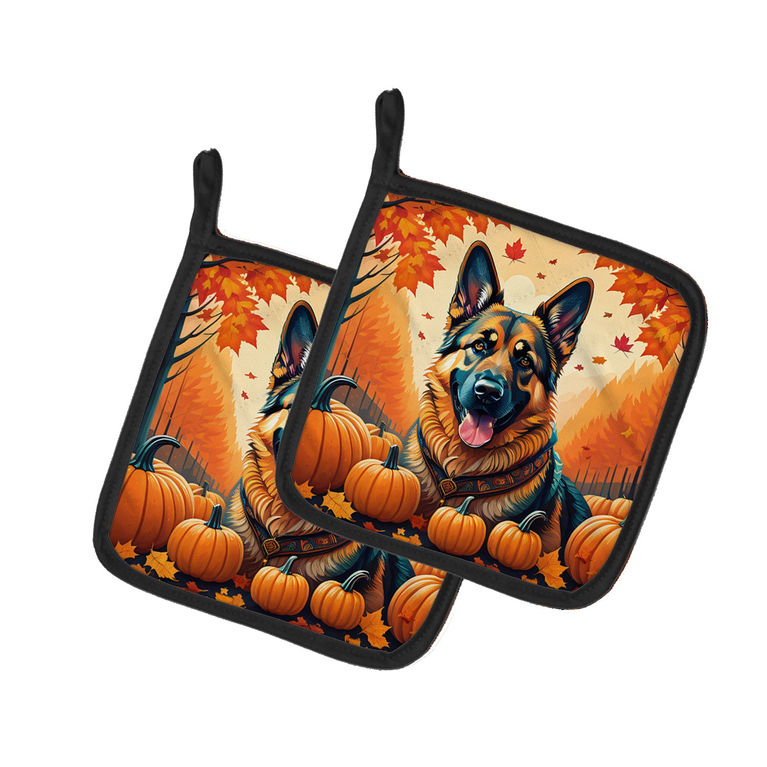 German Shepherd Fall Pair of Pot Holders Kitchen Heat Resistant Pot Holders Sets Oven Hot Pads for Cooking Baking BBQ, 7 1/2 x 7 1/2