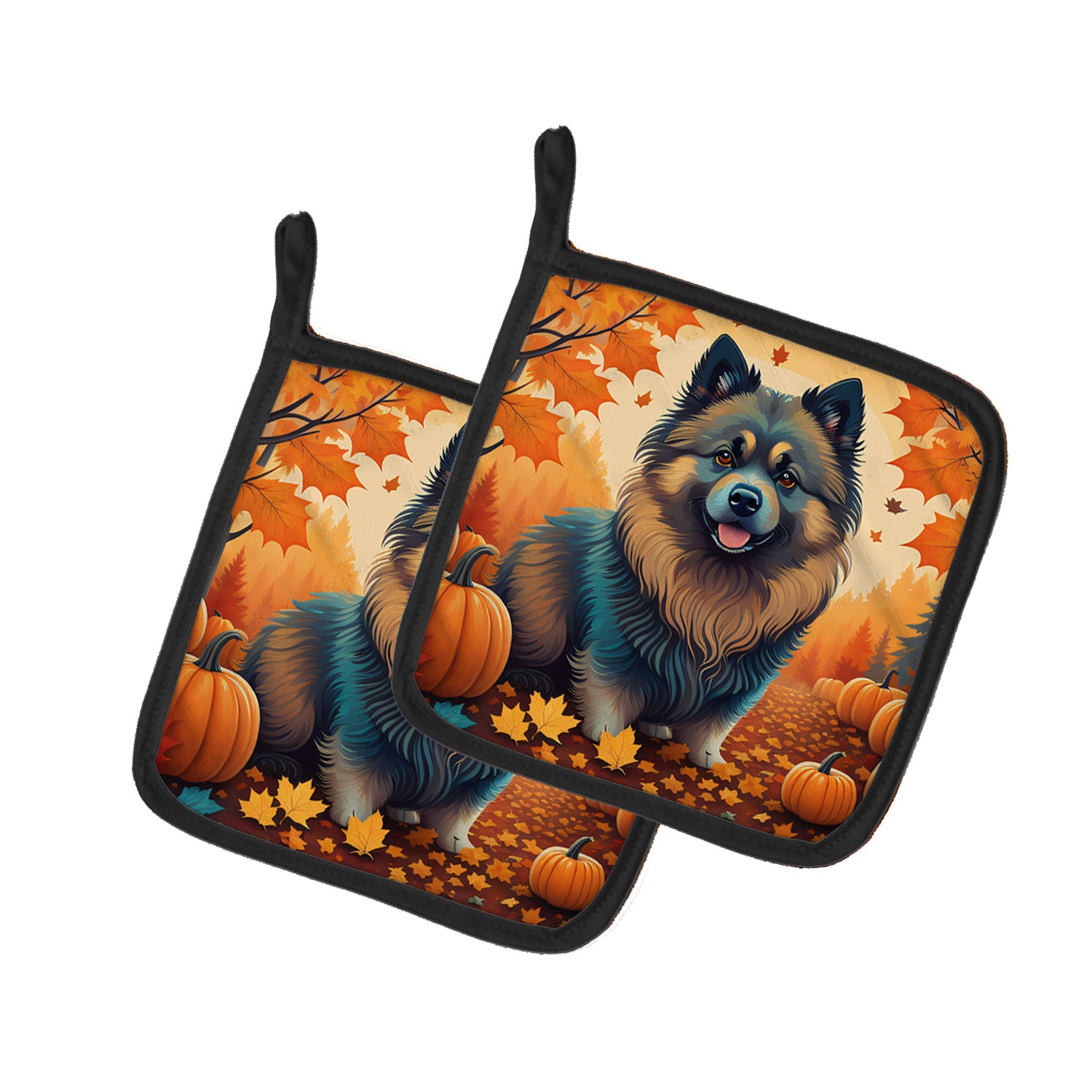 Keeshond Fall Pair of Pot Holders Kitchen Heat Resistant Pot Holders Sets Oven Hot Pads for Cooking Baking BBQ, 7 1/2 x 7 1/2