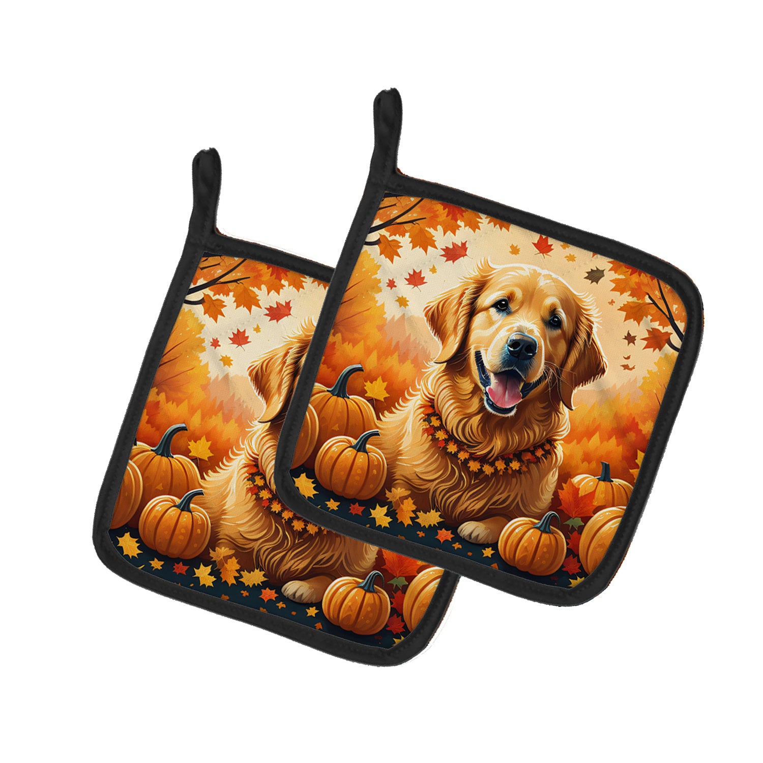 Golden Retriever Fall Pair of Pot Holders Kitchen Heat Resistant Pot Holders Sets Oven Hot Pads for Cooking Baking BBQ, 7 1/2 x 7 1/2