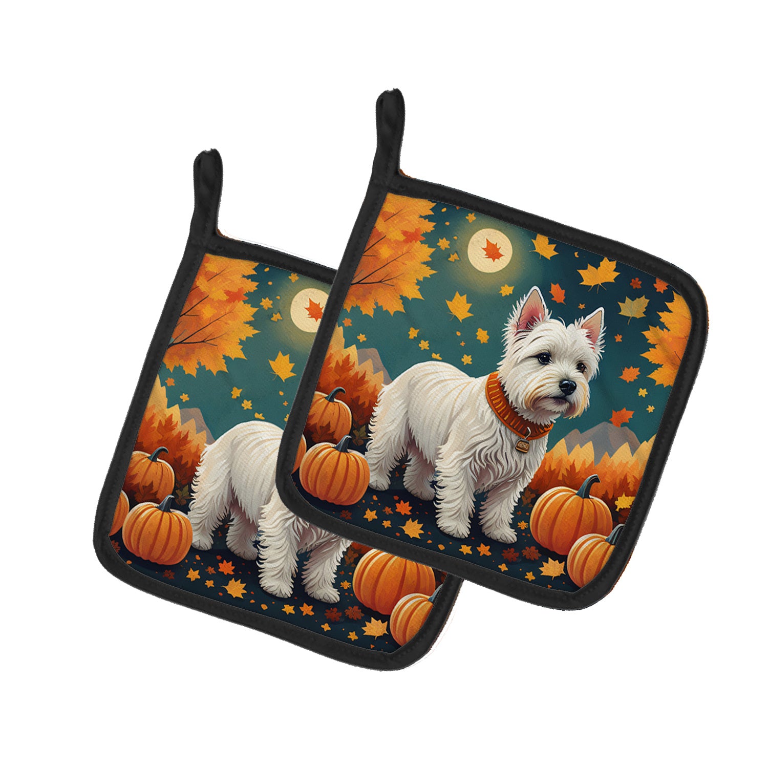 Westie Fall Pair of Pot Holders Kitchen Heat Resistant Pot Holders Sets Oven Hot Pads for Cooking Baking BBQ, 7 1/2 x 7 1/2