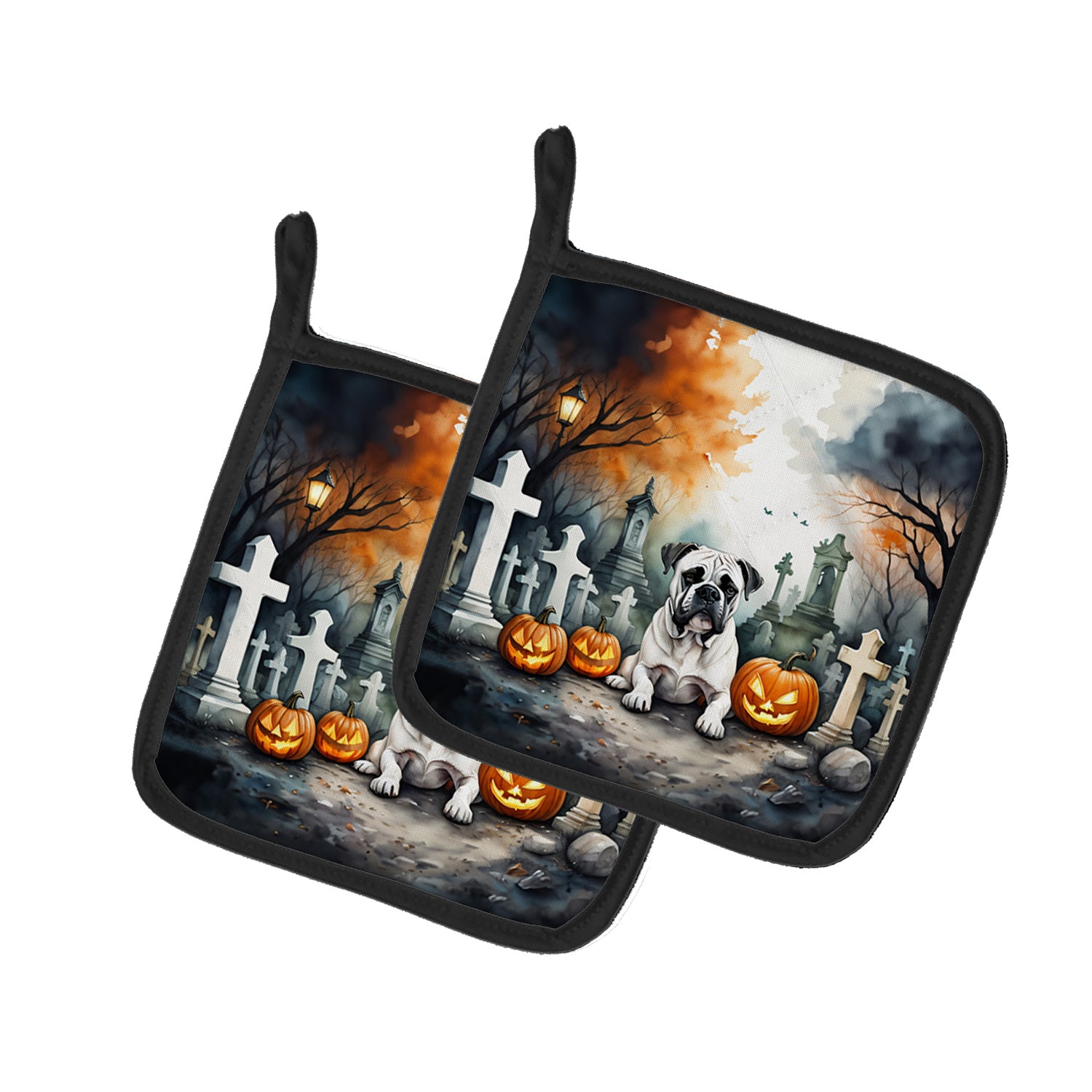 Boxer Spooky Halloween Pair of Pot Holders Kitchen Heat Resistant Pot Holders Sets Oven Hot Pads for Cooking Baking BBQ, 7 1/2 x 7 1/2