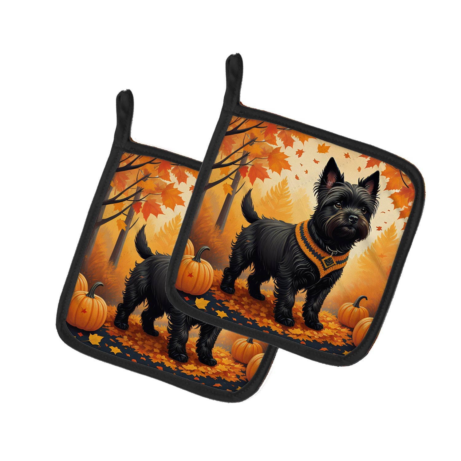 Black Cairn Terrier Fall Pair of Pot Holders Kitchen Heat Resistant Pot Holders Sets Oven Hot Pads for Cooking Baking BBQ, 7 1/2 x 7 1/2