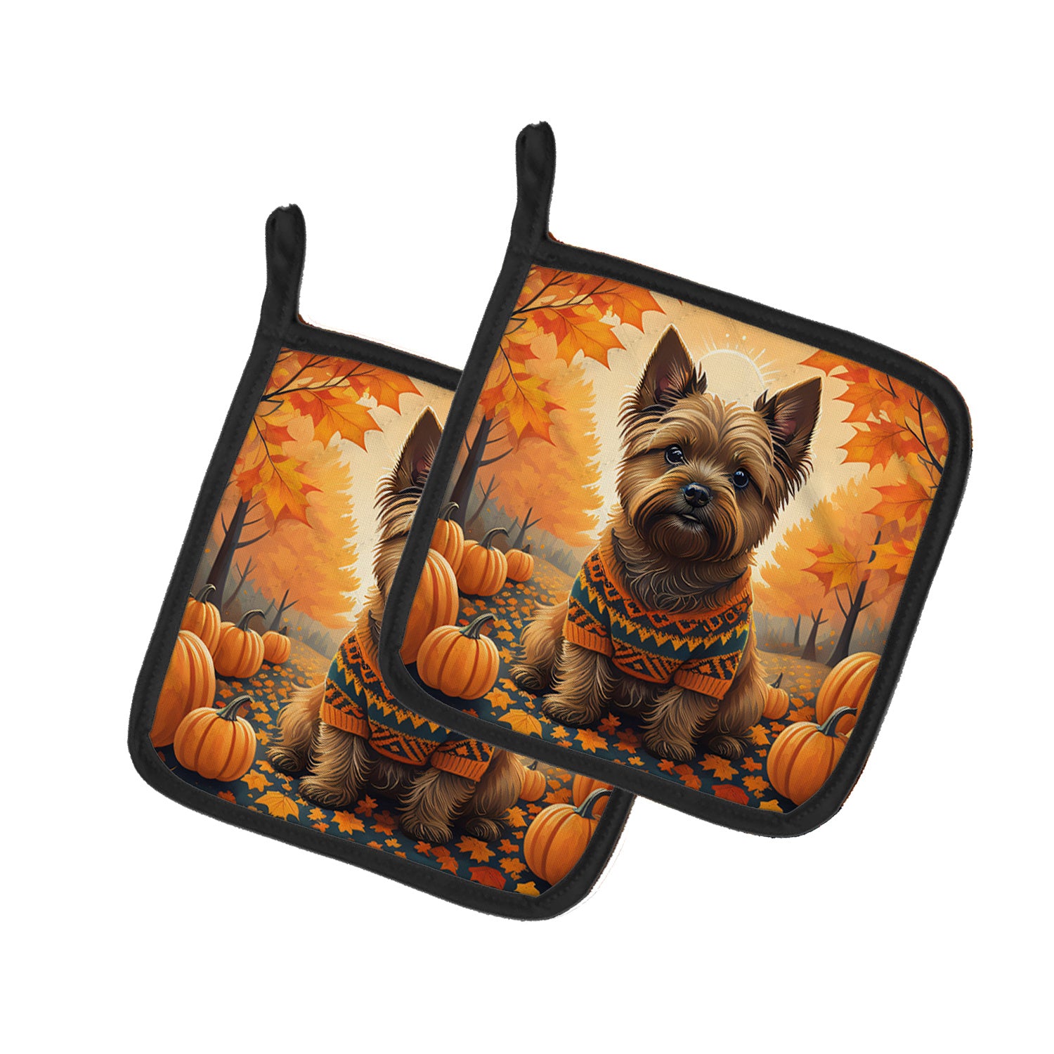 Cairn Terrier Fall Pair of Pot Holders Kitchen Heat Resistant Pot Holders Sets Oven Hot Pads for Cooking Baking BBQ, 7 1/2 x 7 1/2