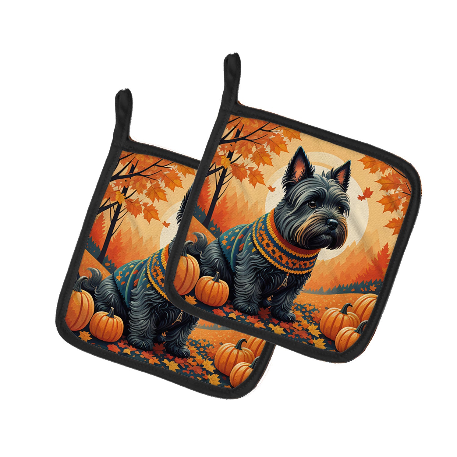 Scottish Terrier Fall Pair of Pot Holders Kitchen Heat Resistant Pot Holders Sets Oven Hot Pads for Cooking Baking BBQ, 7 1/2 x 7 1/2