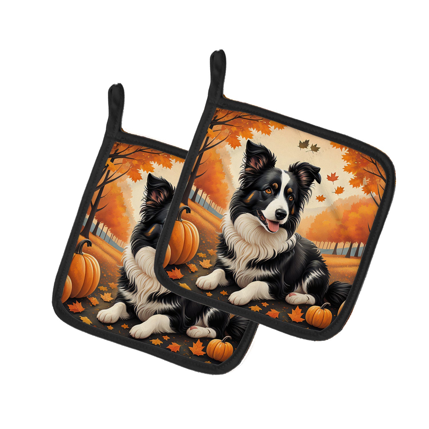 Border Collie Fall Pair of Pot Holders Kitchen Heat Resistant Pot Holders Sets Oven Hot Pads for Cooking Baking BBQ, 7 1/2 x 7 1/2