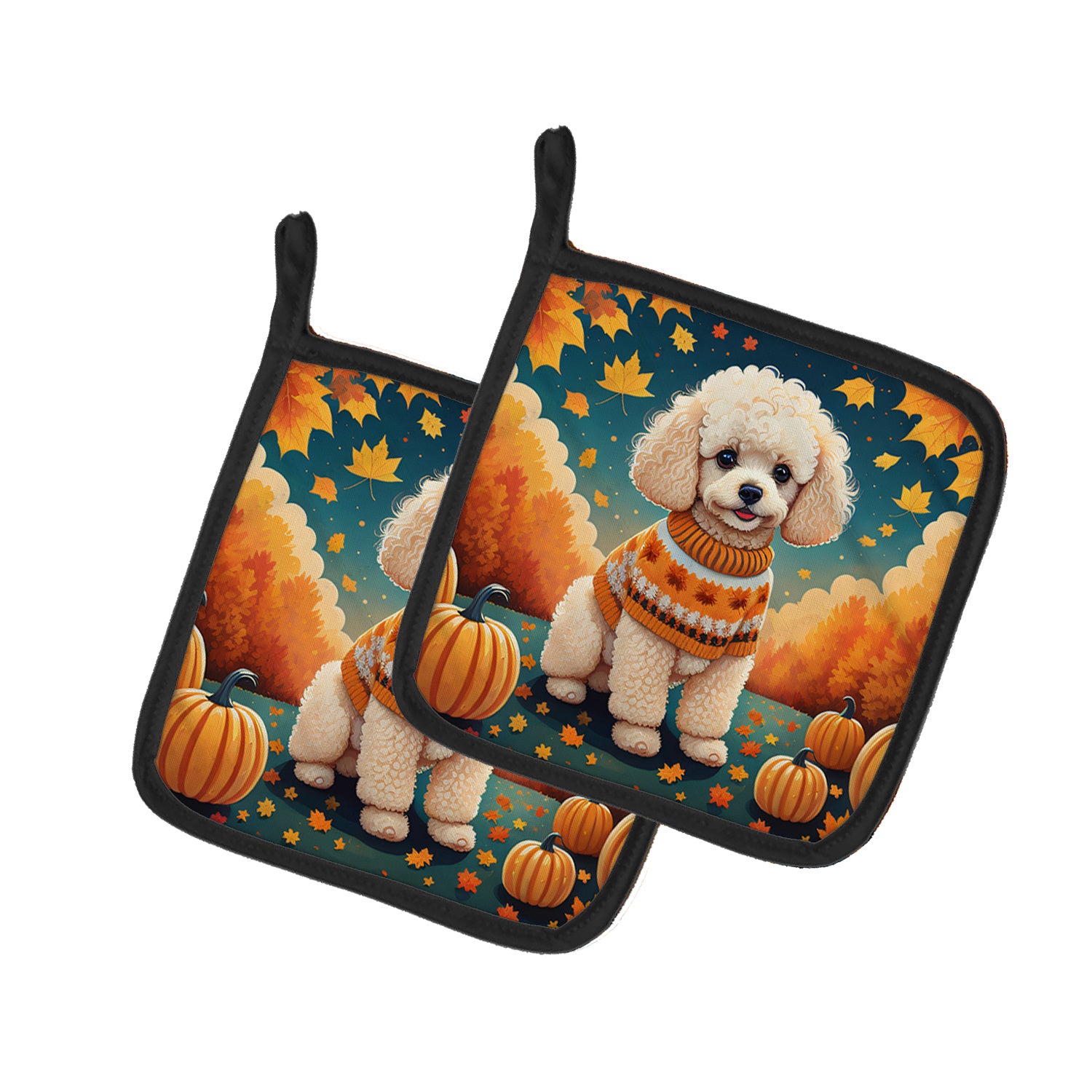 Poodle Fall Pair of Pot Holders Kitchen Heat Resistant Pot Holders Sets Oven Hot Pads for Cooking Baking BBQ, 7 1/2 x 7 1/2