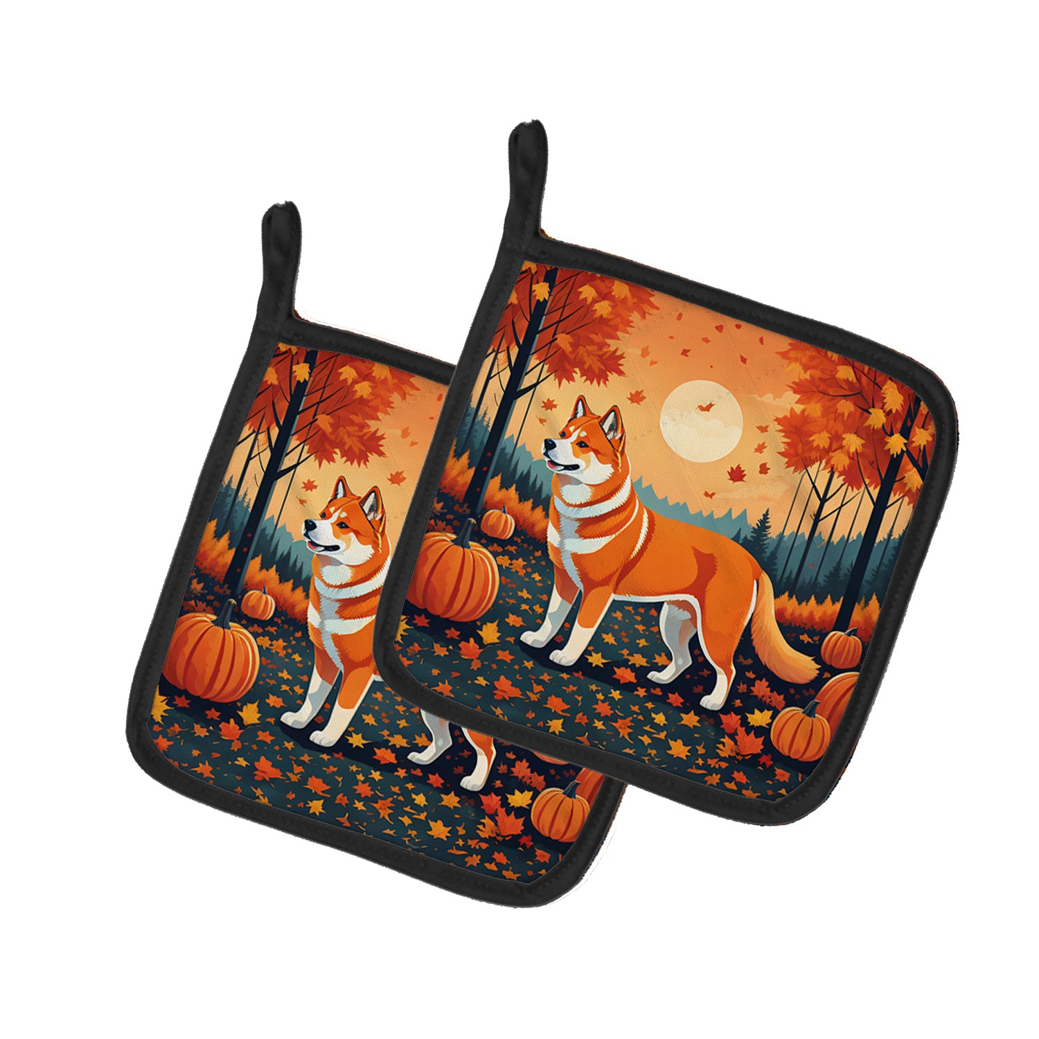 Akita Fall Pair of Pot Holders Kitchen Heat Resistant Pot Holders Sets Oven Hot Pads for Cooking Baking BBQ, 7 1/2 x 7 1/2