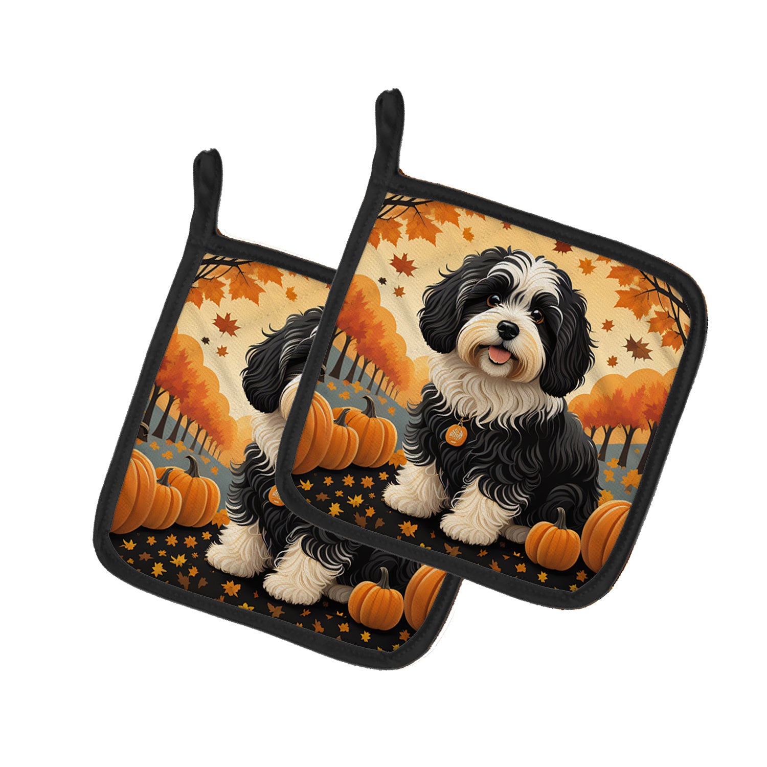 Havanese Fall Pair of Pot Holders Kitchen Heat Resistant Pot Holders Sets Oven Hot Pads for Cooking Baking BBQ, 7 1/2 x 7 1/2