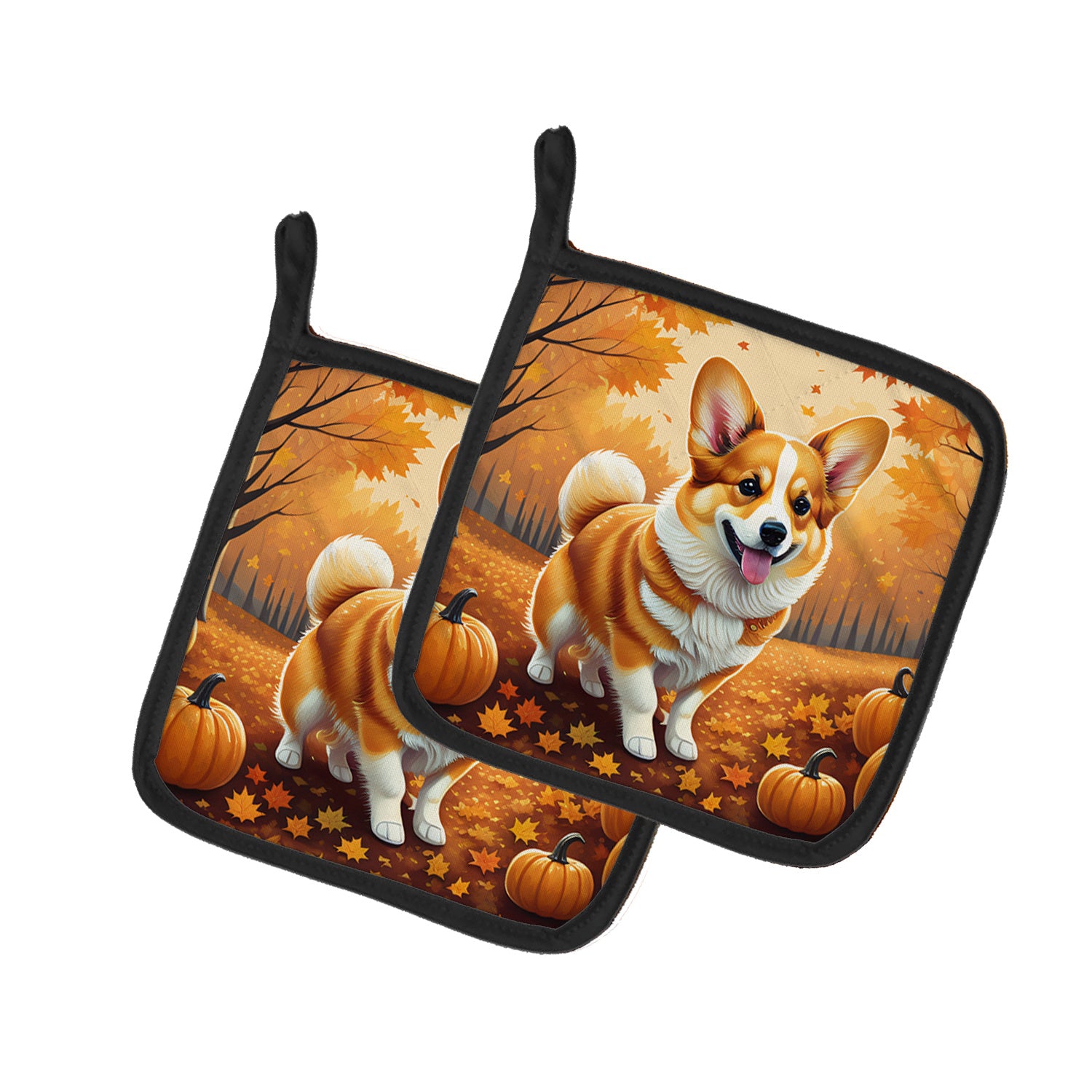 Corgi Fall Pair of Pot Holders Kitchen Heat Resistant Pot Holders Sets Oven Hot Pads for Cooking Baking BBQ, 7 1/2 x 7 1/2