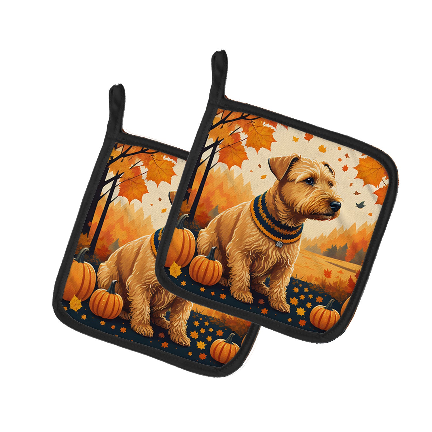 Lakeland Terrier Fall Pair of Pot Holders Kitchen Heat Resistant Pot Holders Sets Oven Hot Pads for Cooking Baking BBQ, 7 1/2 x 7 1/2