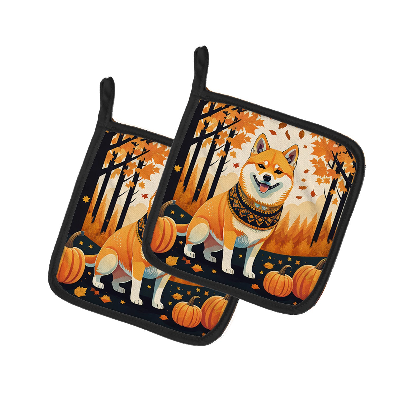 Shiba Inu Fall Pair of Pot Holders Kitchen Heat Resistant Pot Holders Sets Oven Hot Pads for Cooking Baking BBQ, 7 1/2 x 7 1/2