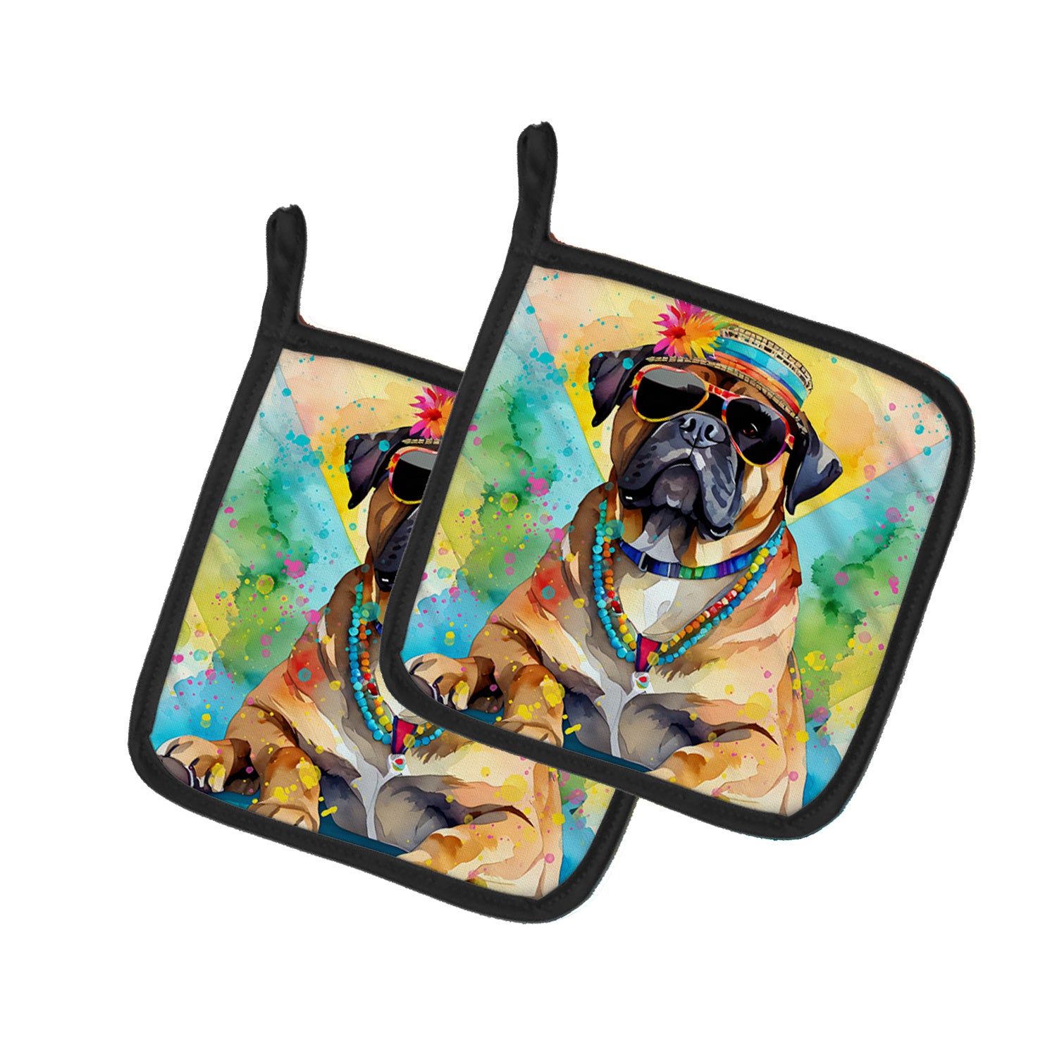 Cane Corso Hippie Dawg Pair of Pot Holders Kitchen Heat Resistant Pot Holders Sets Oven Hot Pads for Cooking Baking BBQ, 7 1/2 x 7 1/2