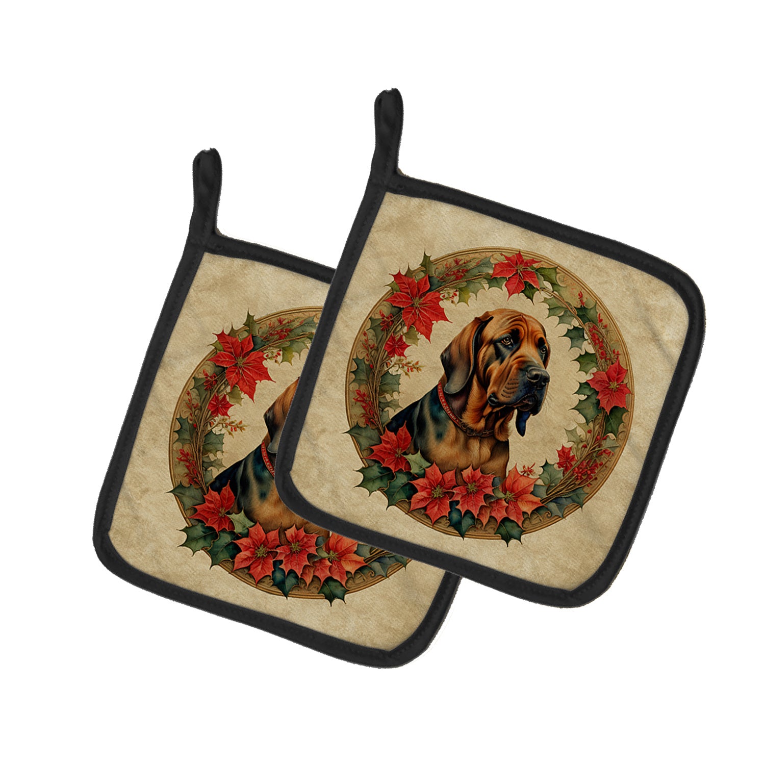 Bloodhound Christmas Flowers Pair of Pot Holders Kitchen Heat Resistant Pot Holders Sets Oven Hot Pads for Cooking Baking BBQ, 7 1/2 x 7 1/2