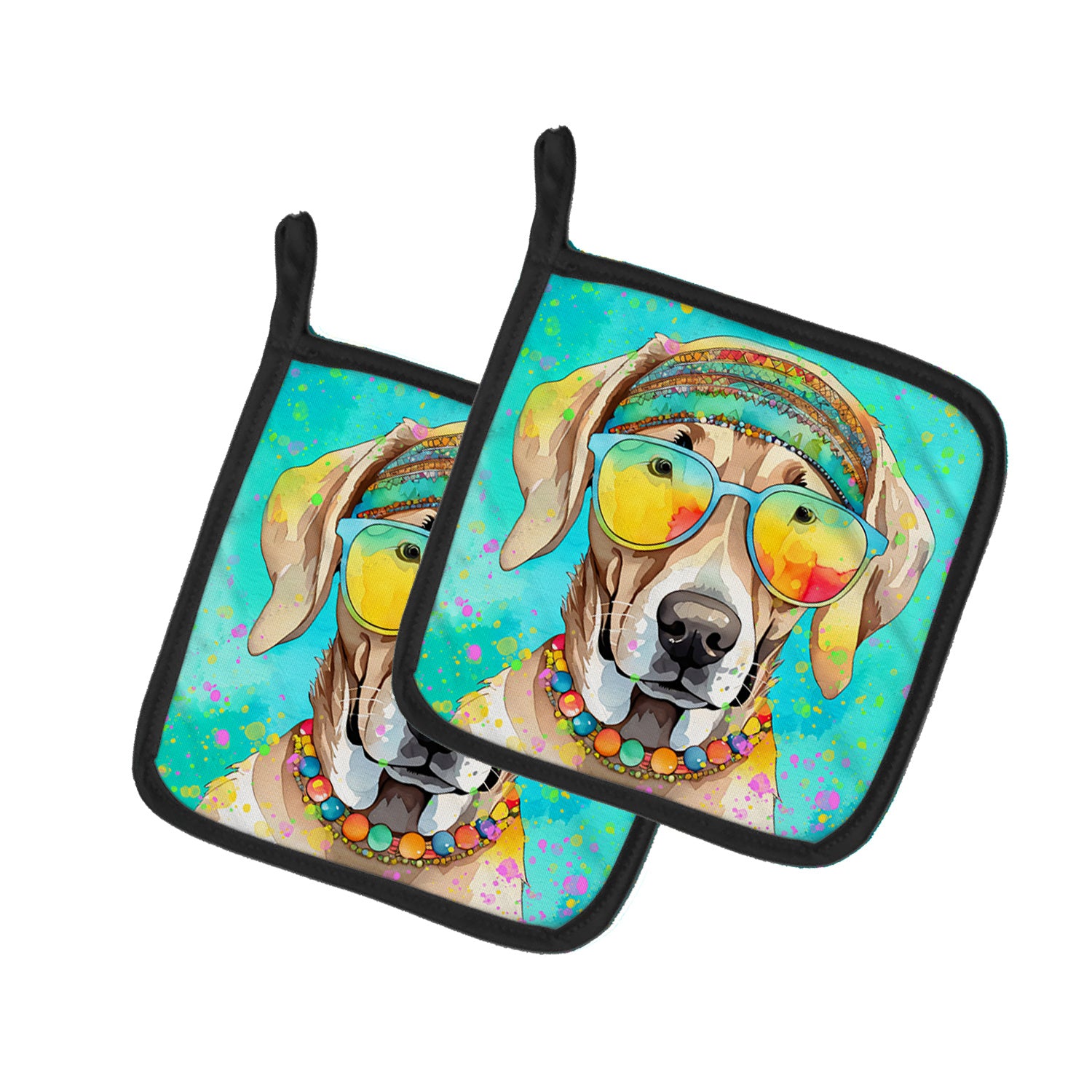 Weimaraner Hippie Dawg Pair of Pot Holders Kitchen Heat Resistant Pot Holders Sets Oven Hot Pads for Cooking Baking BBQ, 7 1/2 x 7 1/2