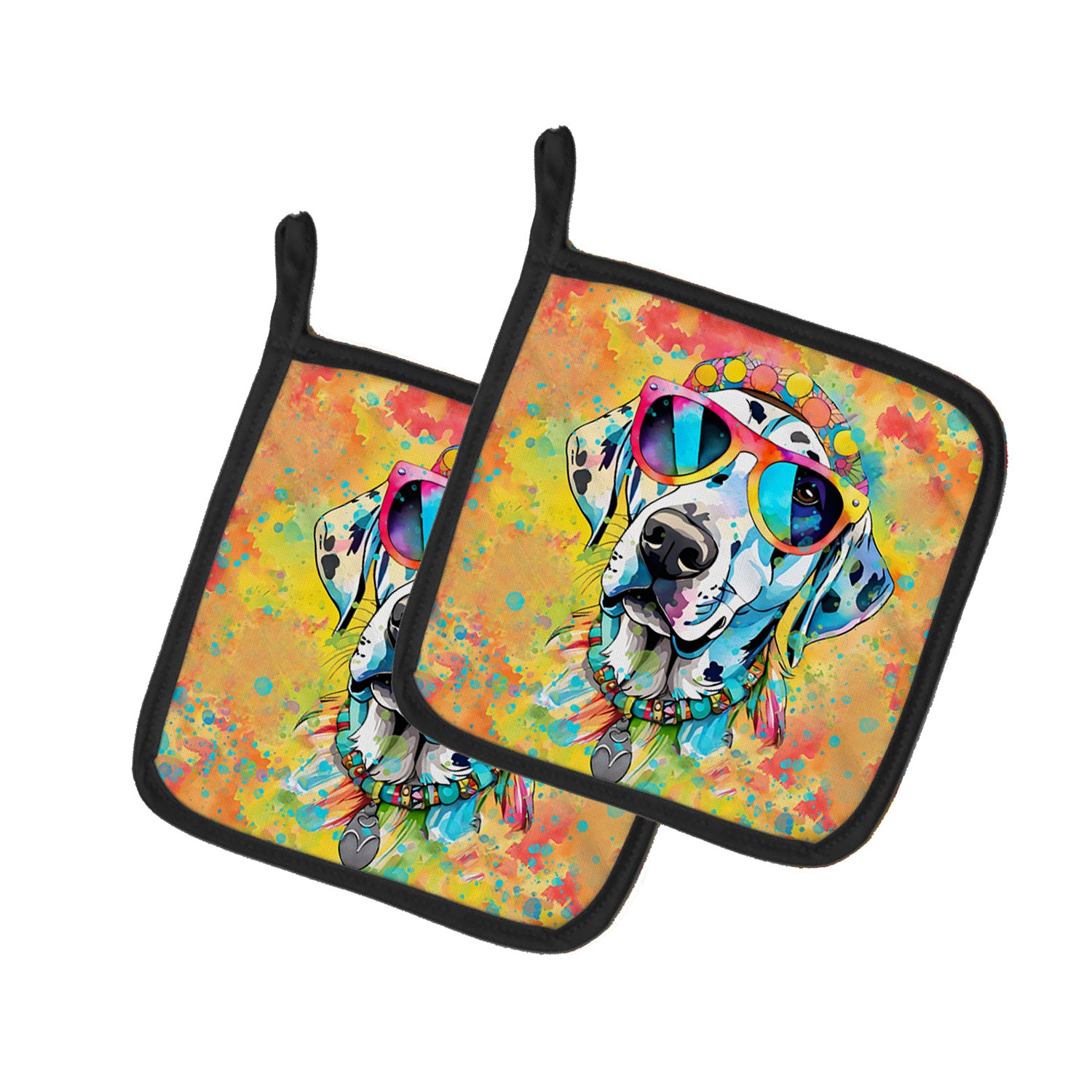 Dalmatian Hippie Dawg Pair of Pot Holders Kitchen Heat Resistant Pot Holders Sets Oven Hot Pads for Cooking Baking BBQ, 7 1/2 x 7 1/2