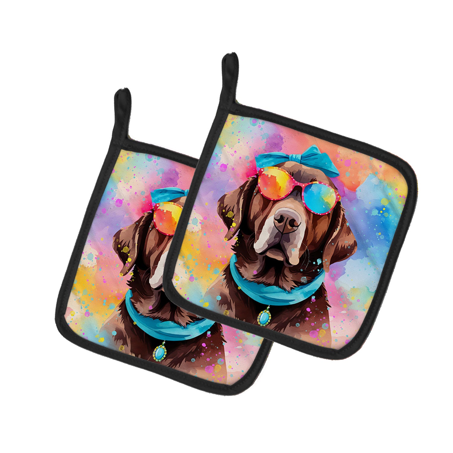 Chocolate Labrador Hippie Dawg Pair of Pot Holders Kitchen Heat Resistant Pot Holders Sets Oven Hot Pads for Cooking Baking BBQ, 7 1/2 x 7 1/2