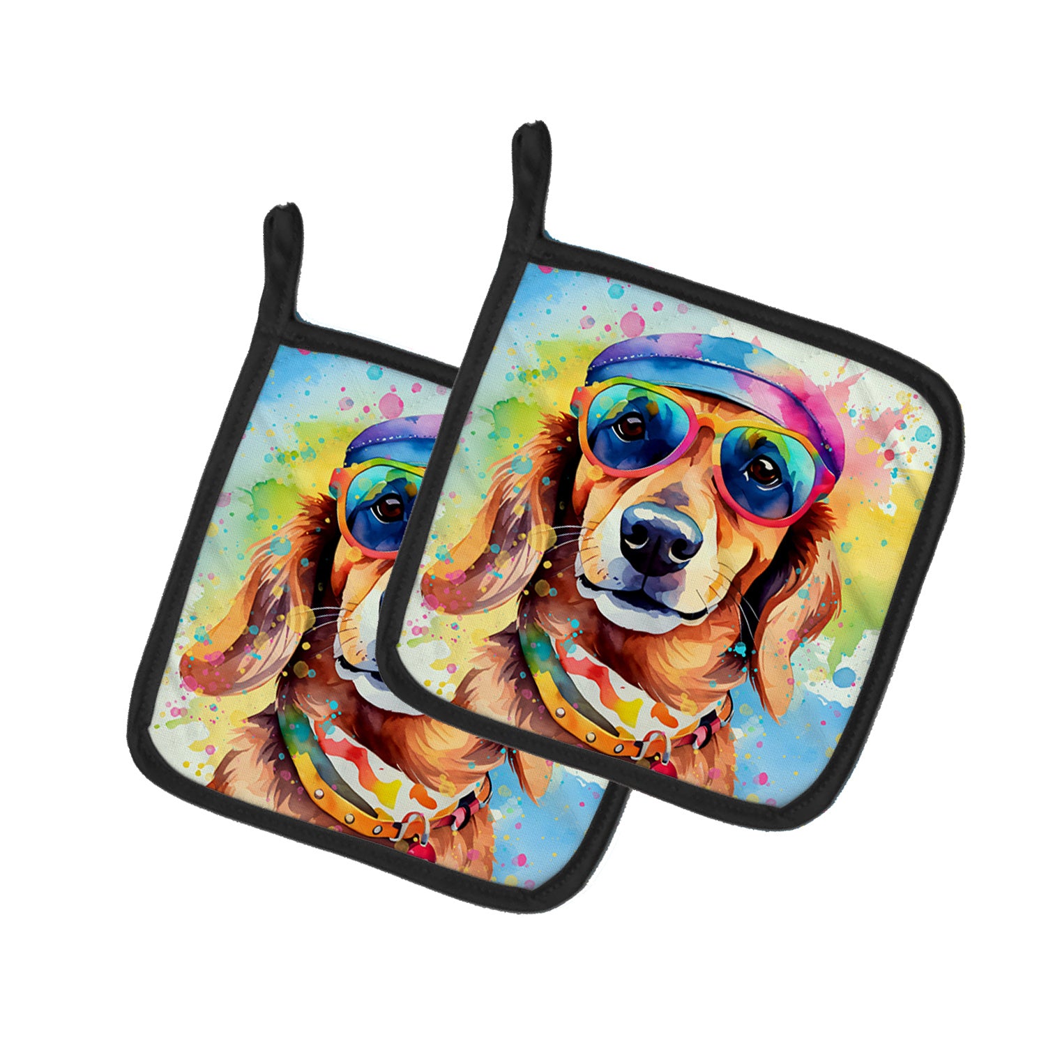 Dachshund Hippie Dawg Pair of Pot Holders Kitchen Heat Resistant Pot Holders Sets Oven Hot Pads for Cooking Baking BBQ, 7 1/2 x 7 1/2