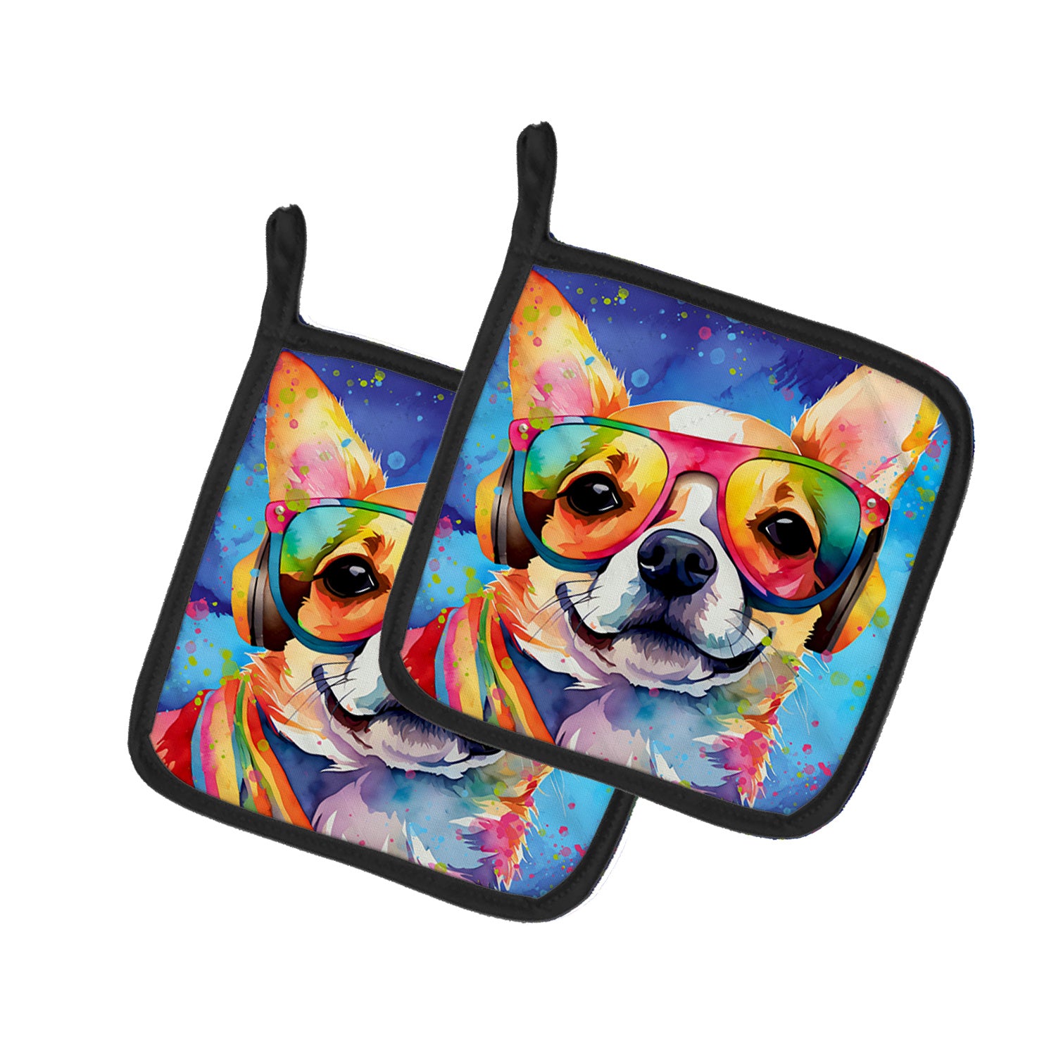 Chihuahua Hippie Dawg Pair of Pot Holders Kitchen Heat Resistant Pot Holders Sets Oven Hot Pads for Cooking Baking BBQ, 7 1/2 x 7 1/2