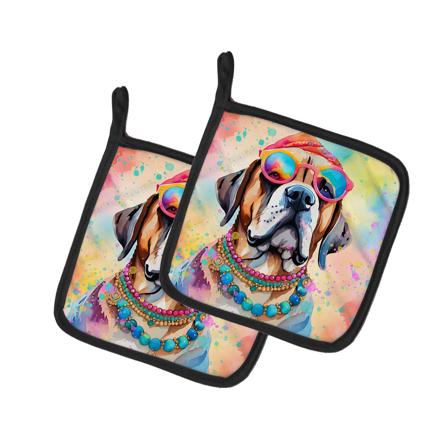 Mastiff Hippie Dawg Pair of Pot Holders Kitchen Heat Resistant Pot Holders Sets Oven Hot Pads for Cooking Baking BBQ, 7 1/2 x 7 1/2