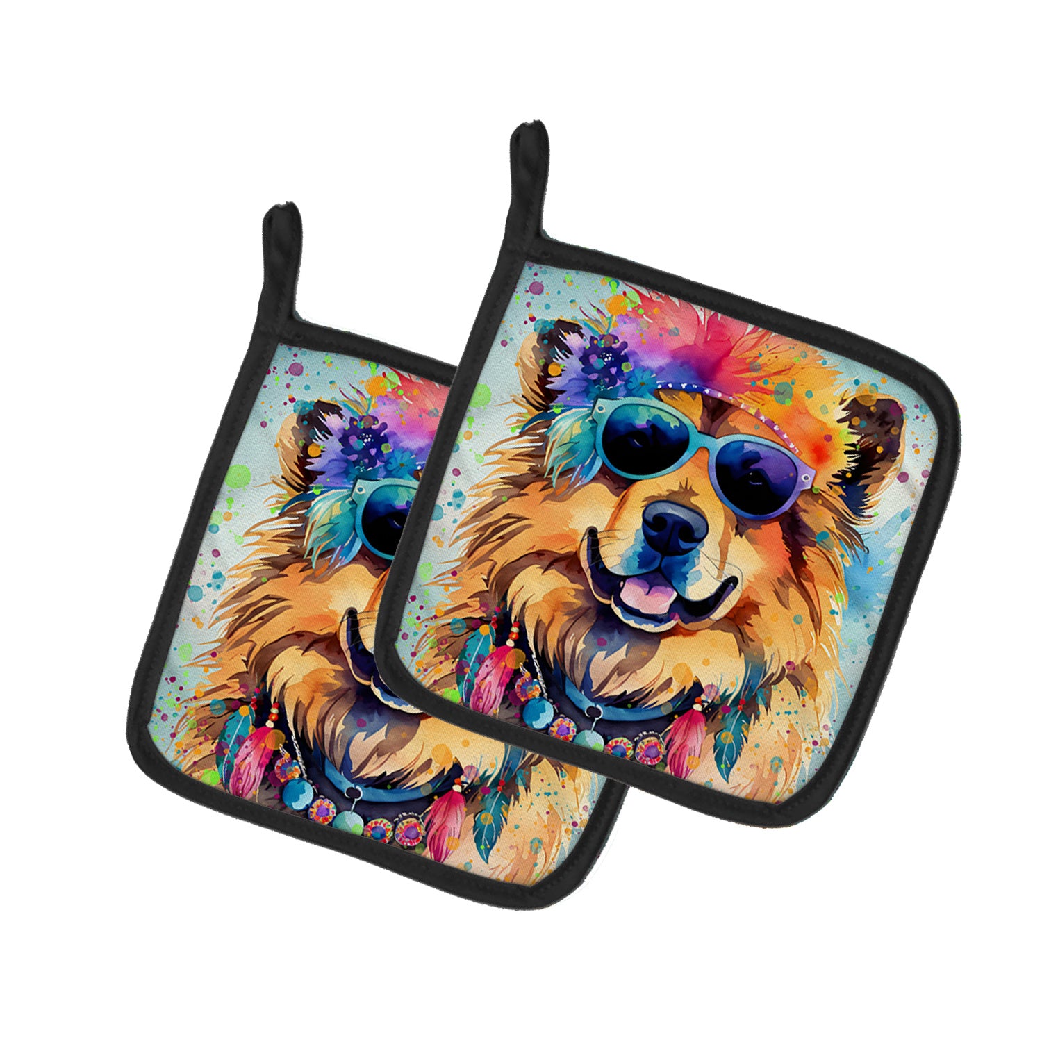 Chow Chow Hippie Dawg Pair of Pot Holders Kitchen Heat Resistant Pot Holders Sets Oven Hot Pads for Cooking Baking BBQ, 7 1/2 x 7 1/2