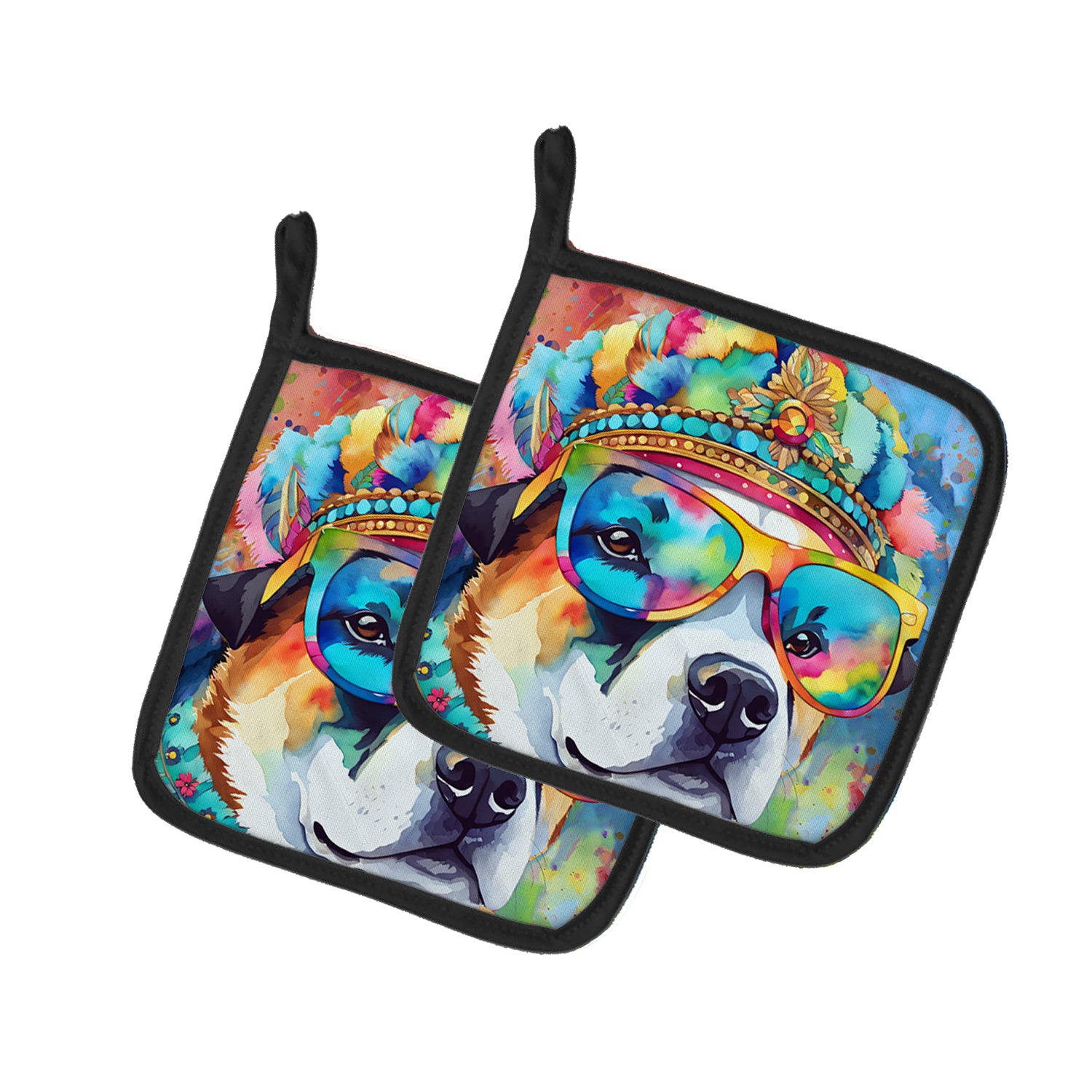 Akita Hippie Dawg Pair of Pot Holders Kitchen Heat Resistant Pot Holders Sets Oven Hot Pads for Cooking Baking BBQ, 7 1/2 x 7 1/2