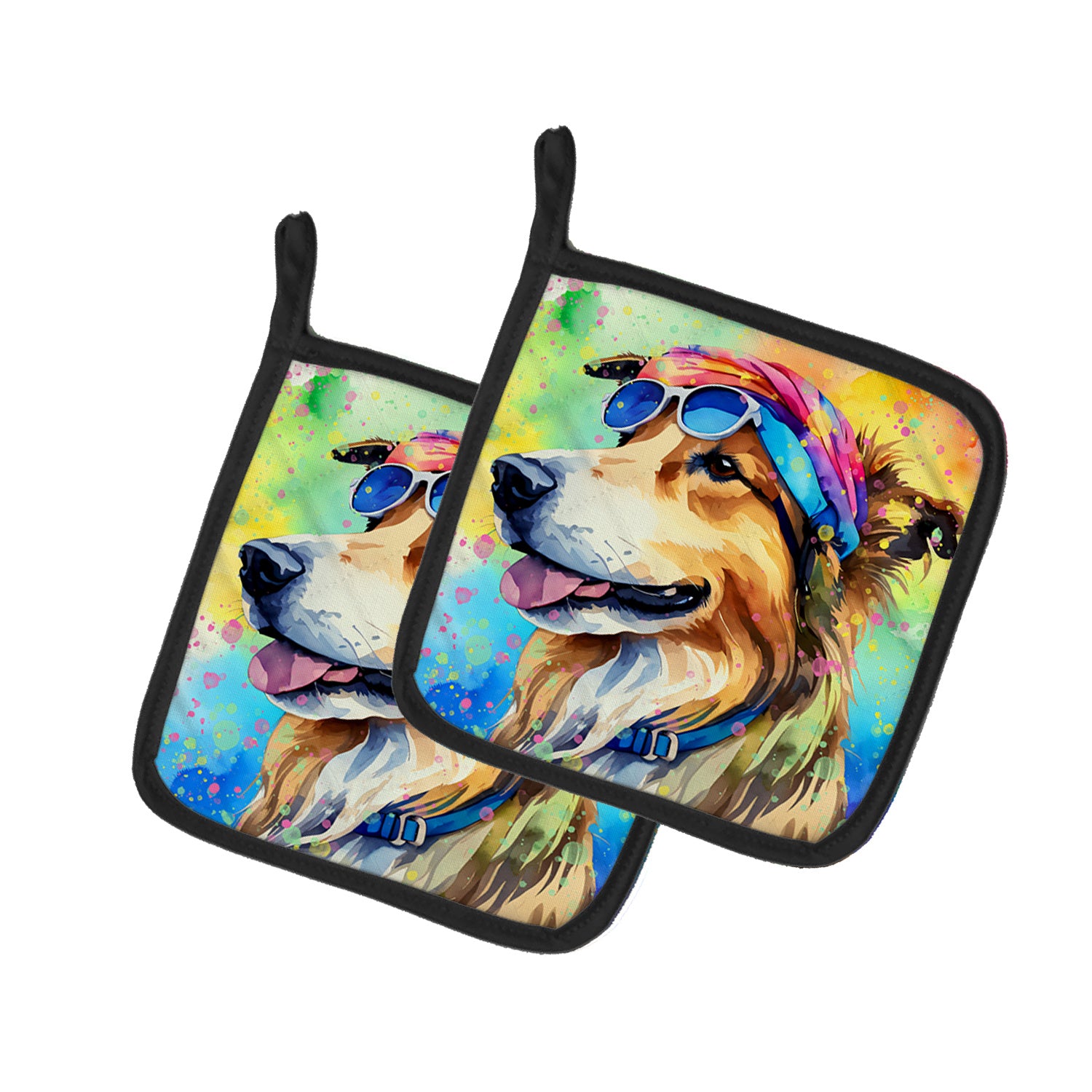 Collie Hippie Dawg Pair of Pot Holders Kitchen Heat Resistant Pot Holders Sets Oven Hot Pads for Cooking Baking BBQ, 7 1/2 x 7 1/2