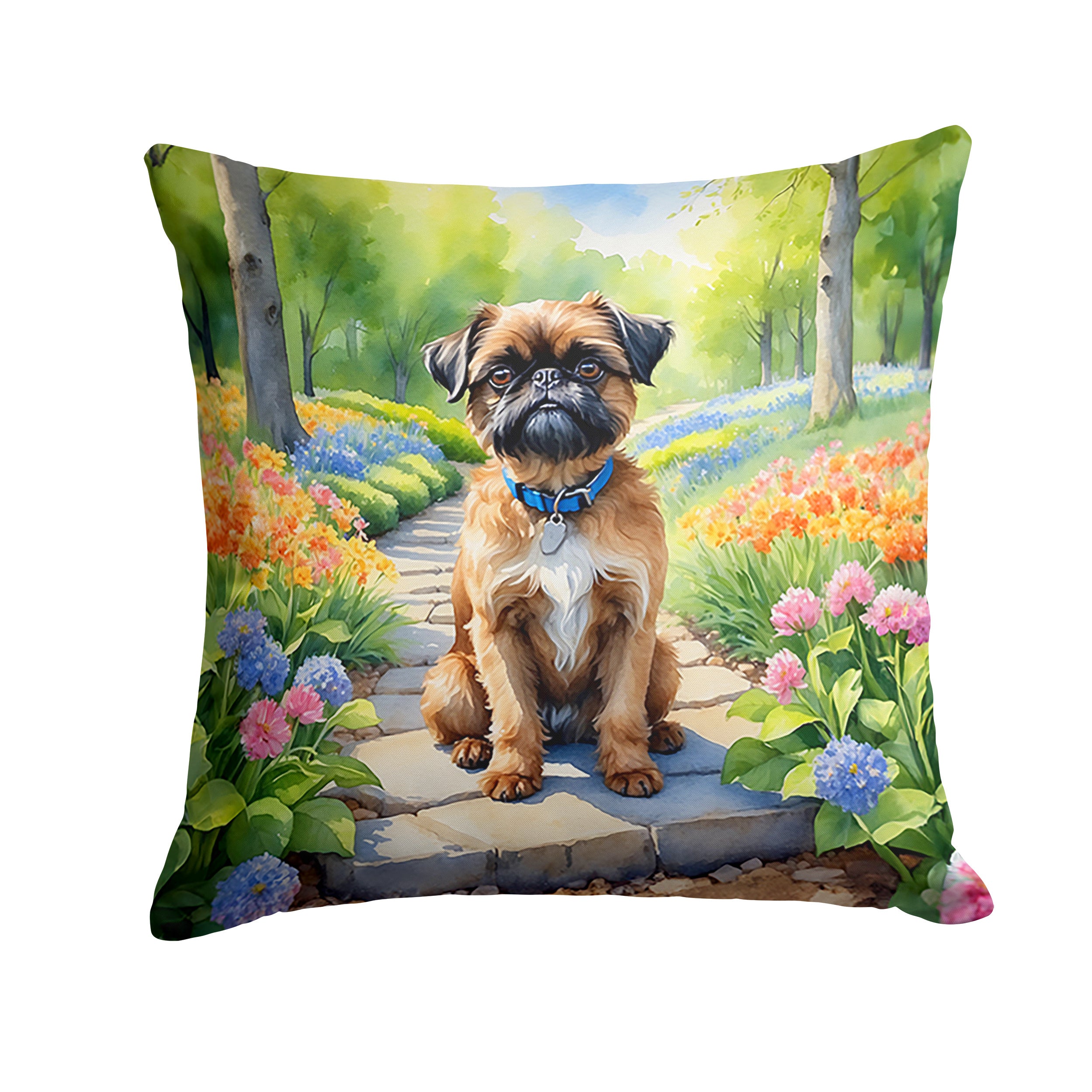 Brussels Griffon Spring Path Throw Pillow Machine Washable, Indoor Outdoor Decorative Pillow for Couch, Bed or Patio, 14Hx14W