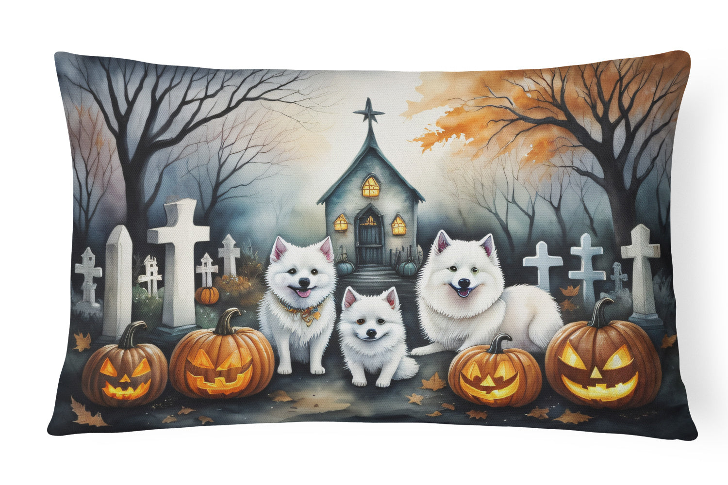 Spooky Halloween Throw Pillow Throw Pillow for Indoor Couch Bed Outdoor Patio Washable, American Eskimo 2008,12Hx16W