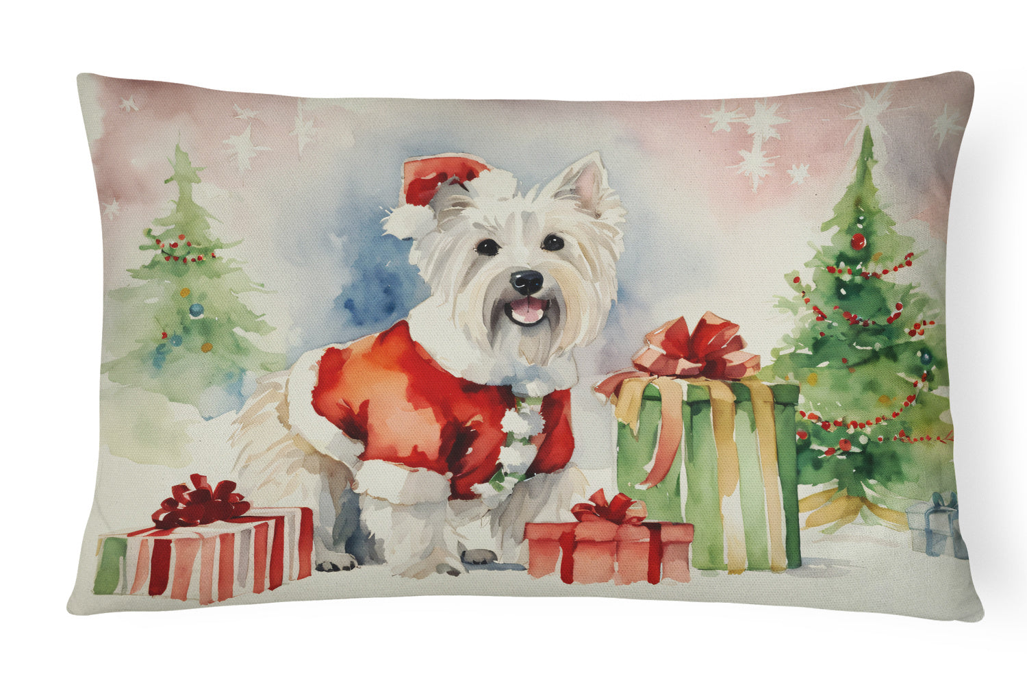 Waiting on Christmas Throw Pillow Throw Pillow for Indoor Couch Bed Outdoor Patio Washable, Westie 1381,12Hx16W