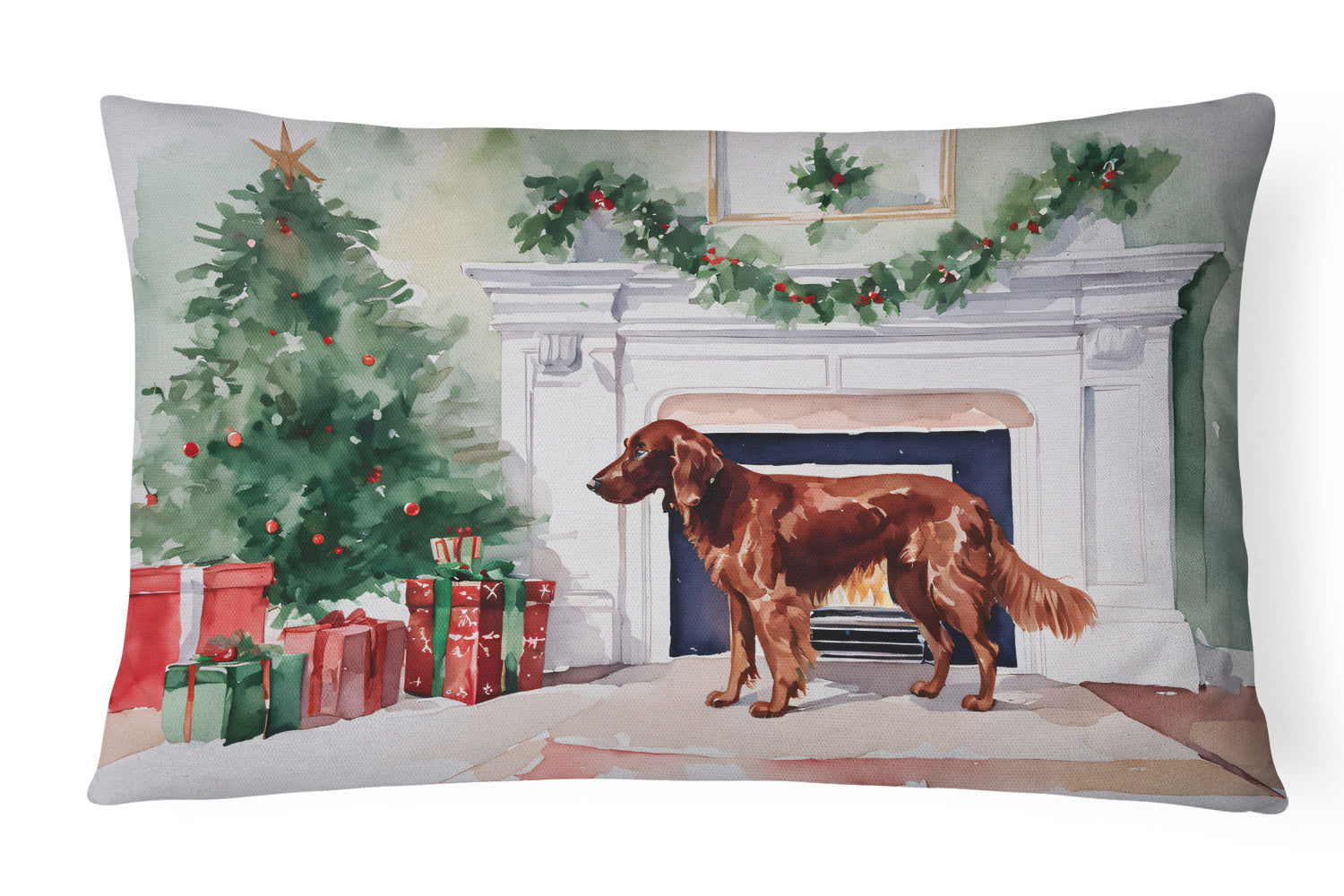 Waiting on Christmas Throw Pillow Throw Pillow for Indoor Couch Bed Outdoor Patio Washable, Irish Setter 1367,12Hx16W