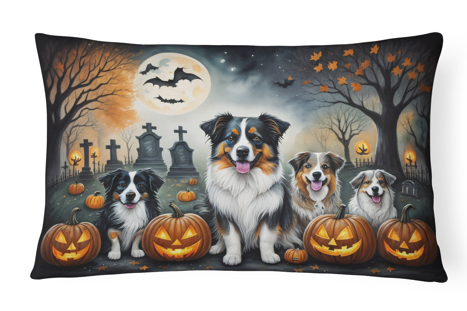 Spooky Halloween Throw Pillow Throw Pillow for Indoor Couch Bed Outdoor Patio Washable, Australian Shepherd 2009,12Hx16W