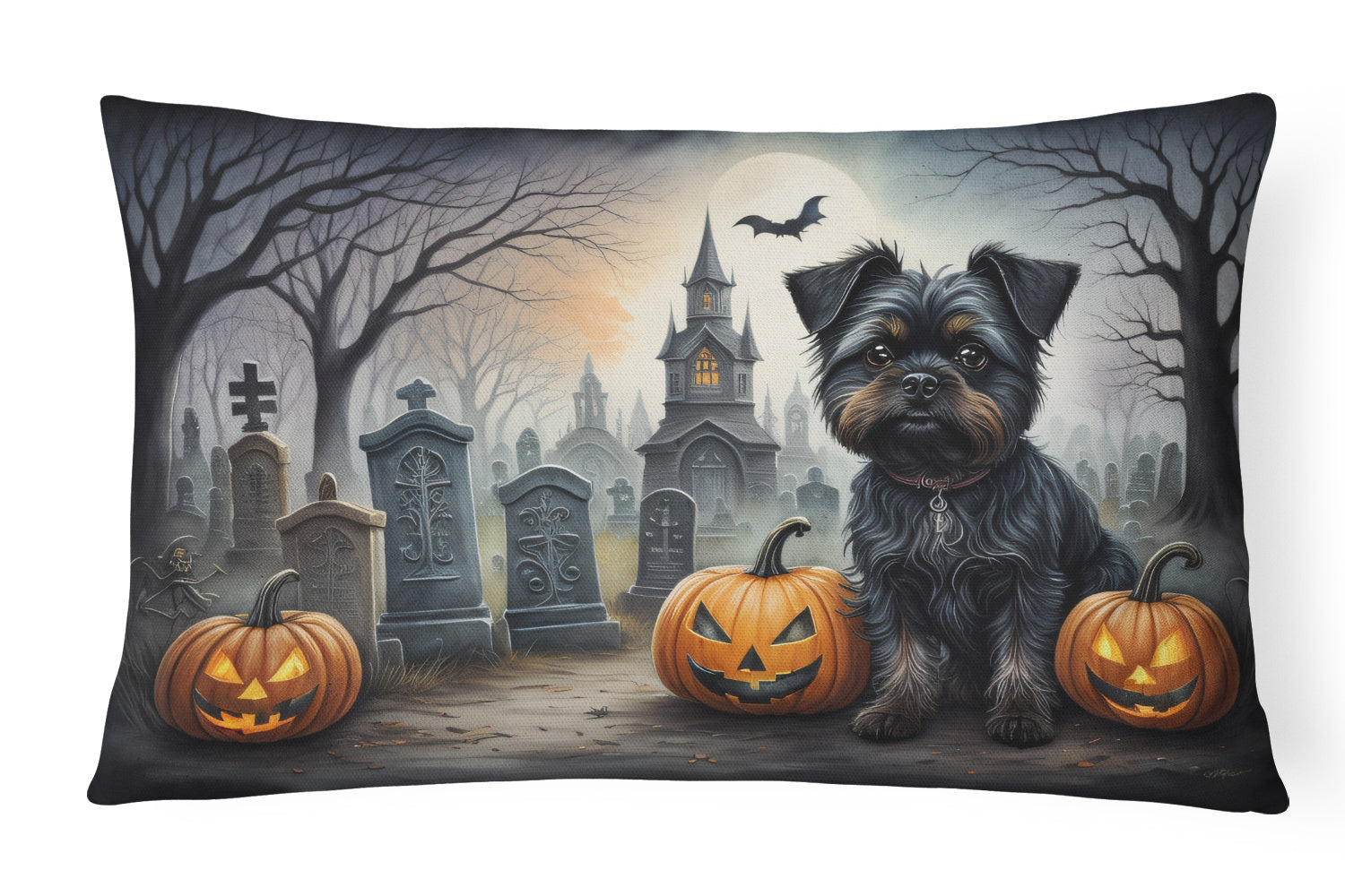 Spooky Halloween Throw Pillow Throw Pillow for Indoor Couch Bed Outdoor Patio Washable, Affenpinscher 2001,12Hx16W