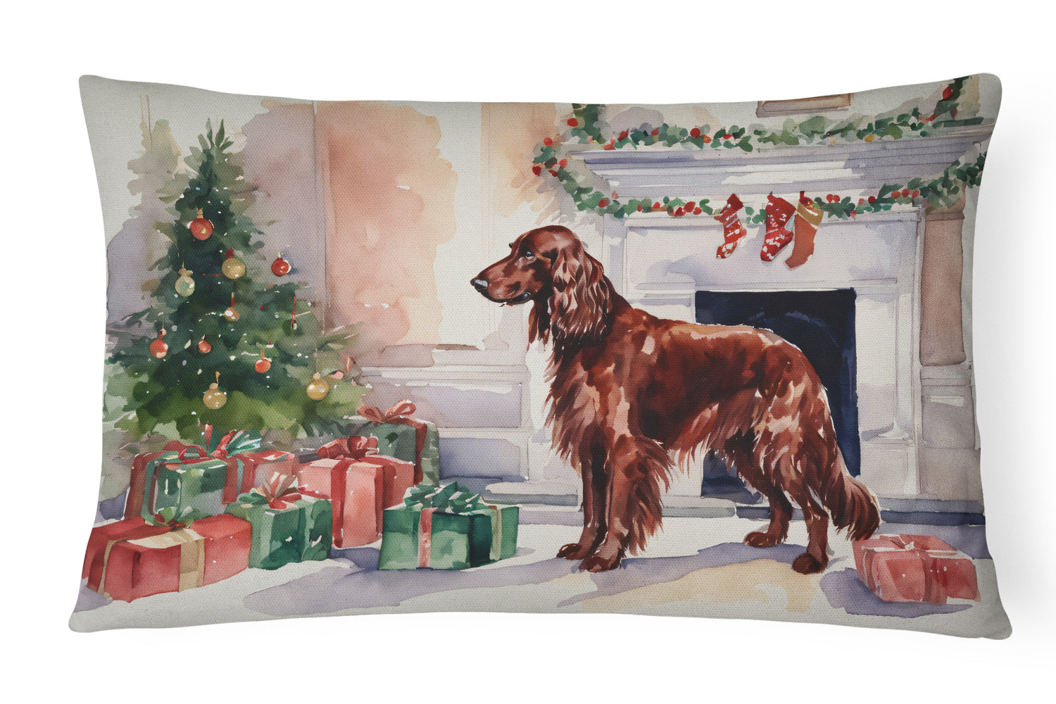 Waiting on Christmas Throw Pillow Throw Pillow for Indoor Couch Bed Outdoor Patio Washable, Irish Setter 1365,12Hx16W