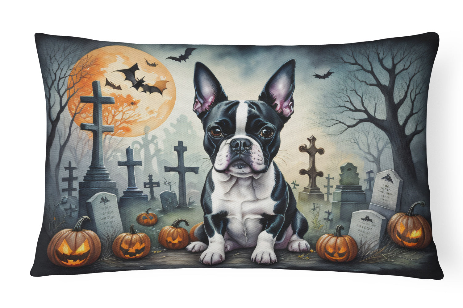 Spooky Halloween Throw Pillow Throw Pillow for Indoor Couch Bed Outdoor Patio Washable, Boston Terrier 2021,12Hx16W